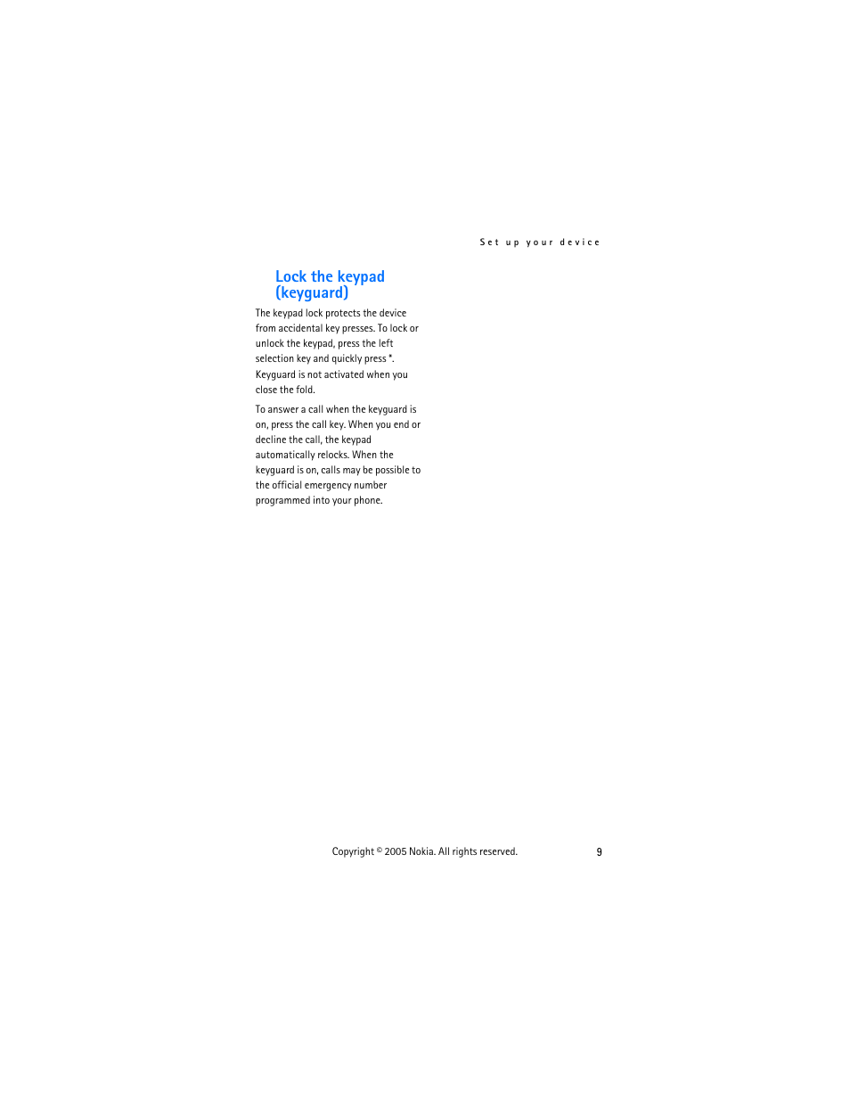 Lock the keypad (keyguard), Lock, The keypad (keyguard) | Nokia 2255 User Manual | Page 17 / 54