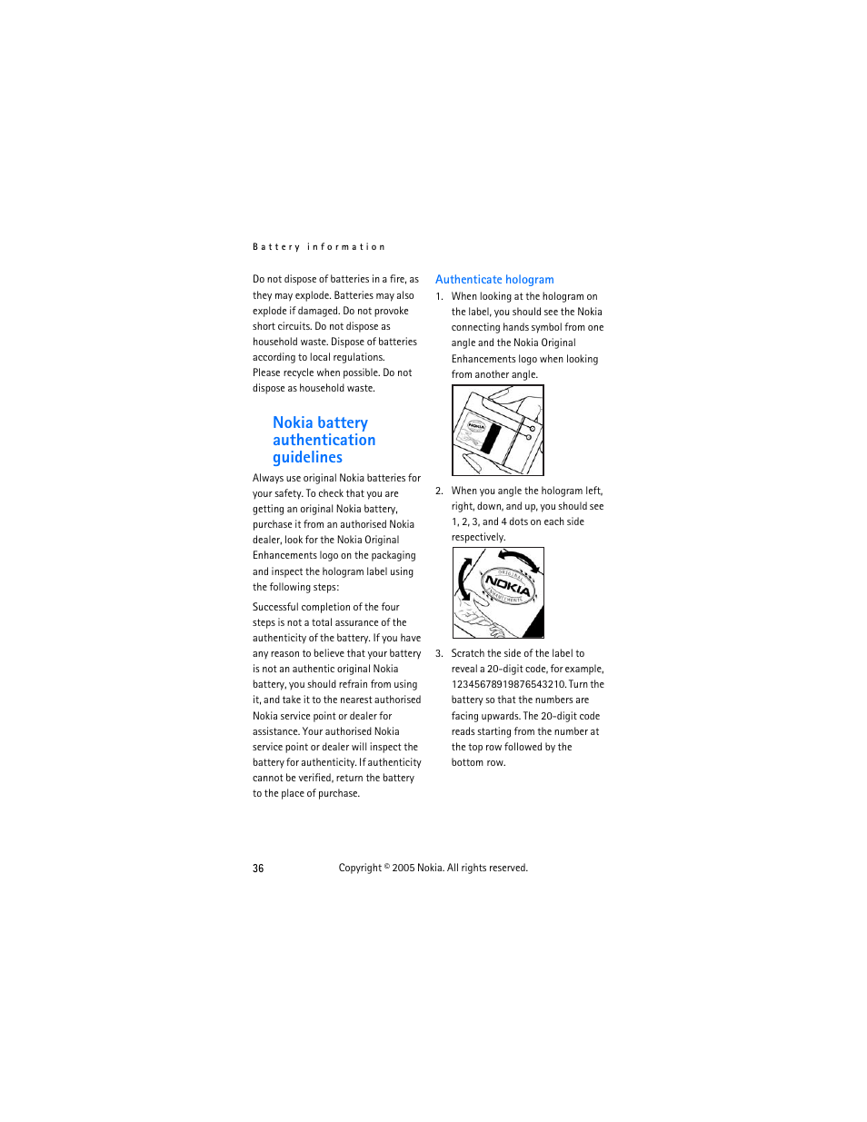 Nokia battery authentication guidelines | Nokia 2255 User Manual | Page 44 / 54
