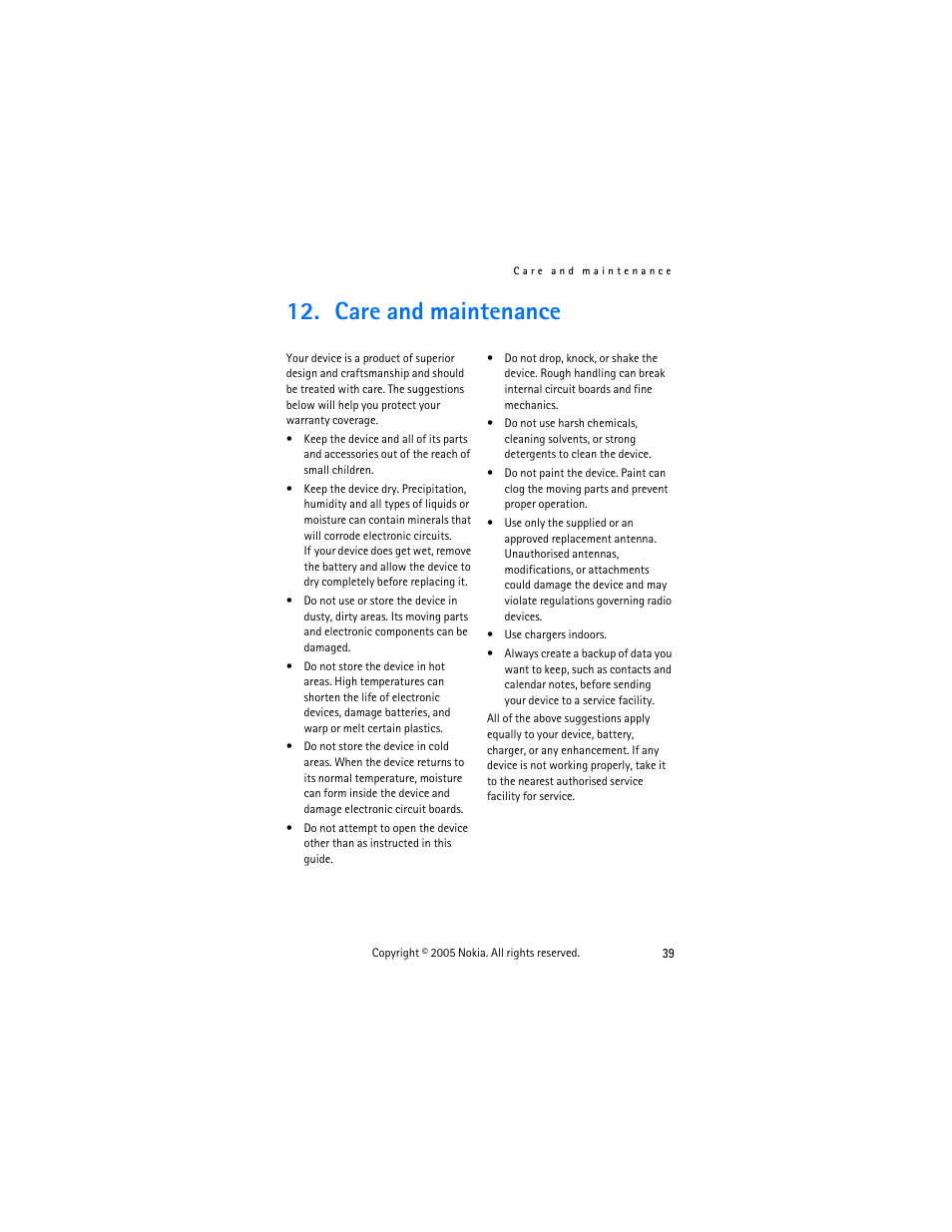Care and maintenance | Nokia 2255 User Manual | Page 47 / 54