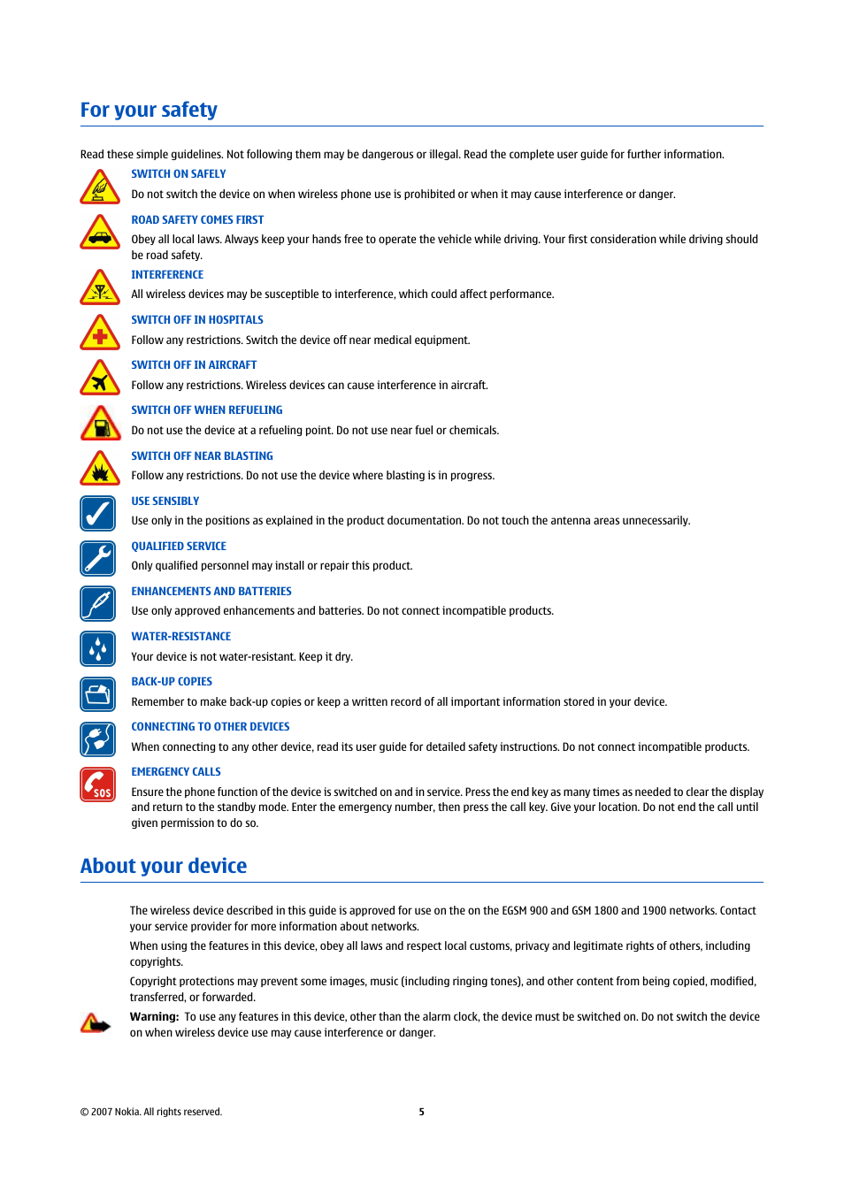 For your safety, About your device, For your safety about your device | Nokia Nokia 3110 classic EN User Manual | Page 5 / 48