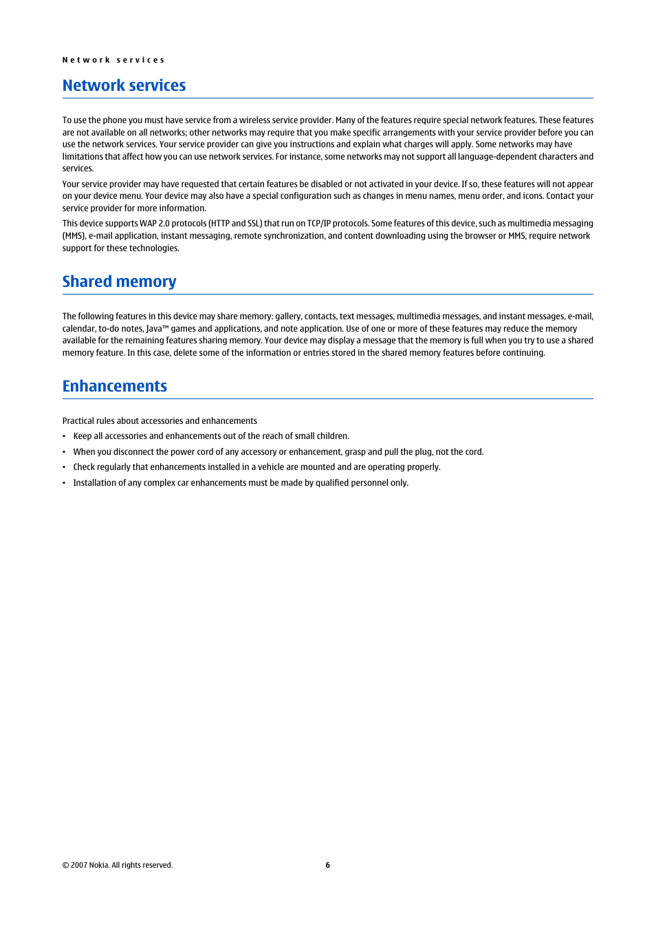 Network services, Shared memory, Enhancements | Network services shared memory enhancements | Nokia Nokia 3110 classic EN User Manual | Page 6 / 48