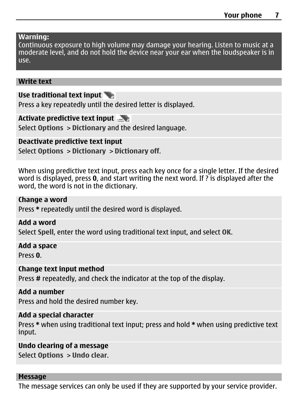 Write text, Message | Nokia 1661 User Manual | Page 7 / 14