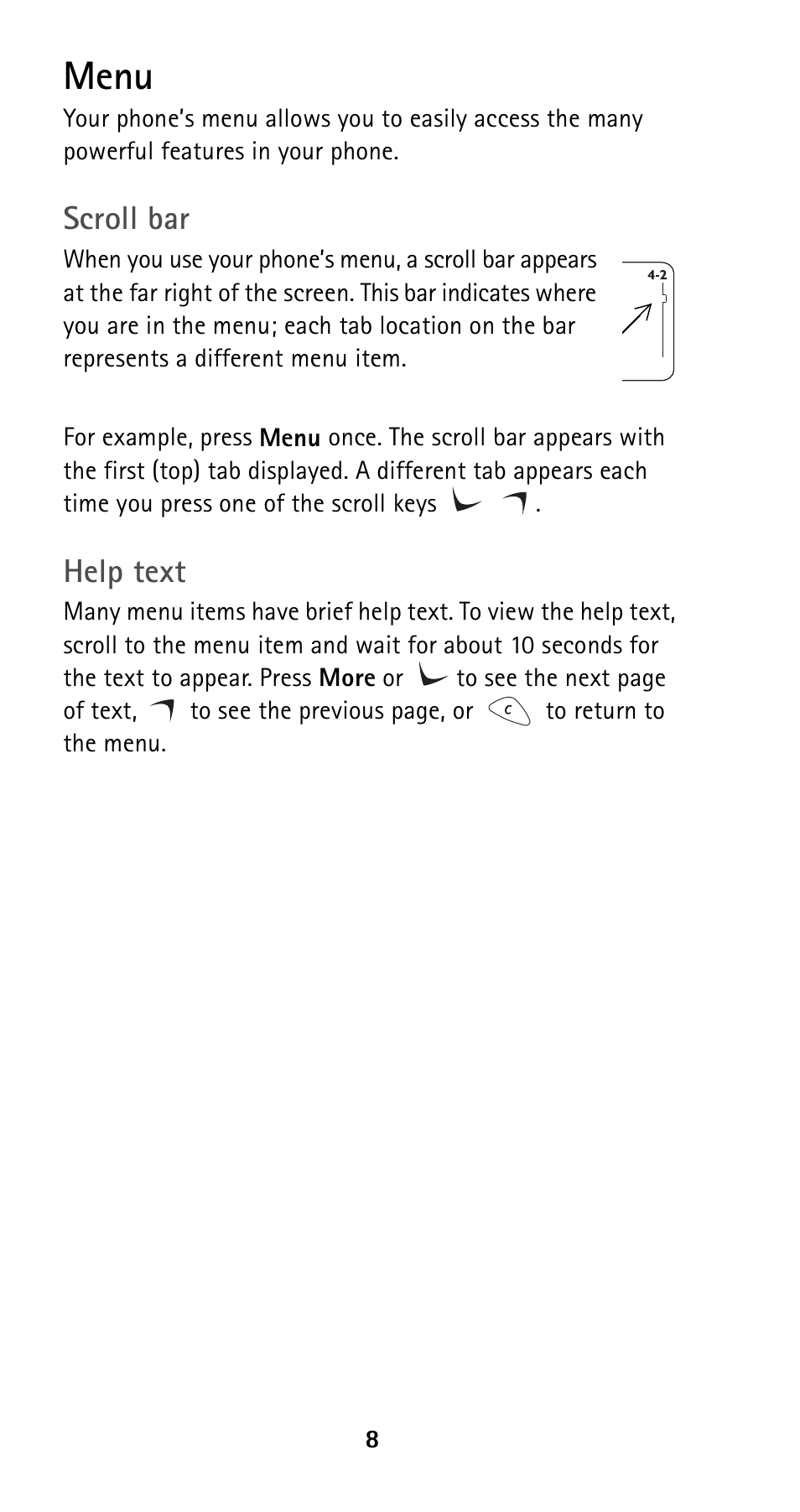 Menu, Scroll bar, Help text | Nokia 5125 User Manual | Page 15 / 89
