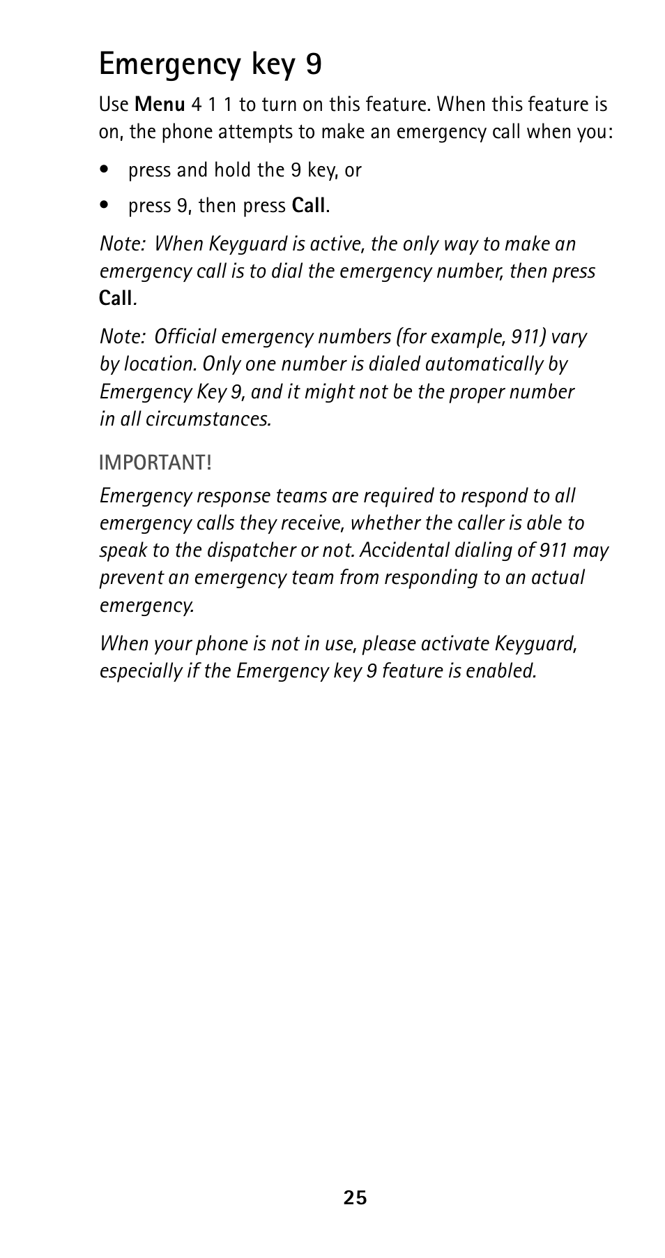 Emergency key 9, See p. 25 | Nokia 5125 User Manual | Page 32 / 89