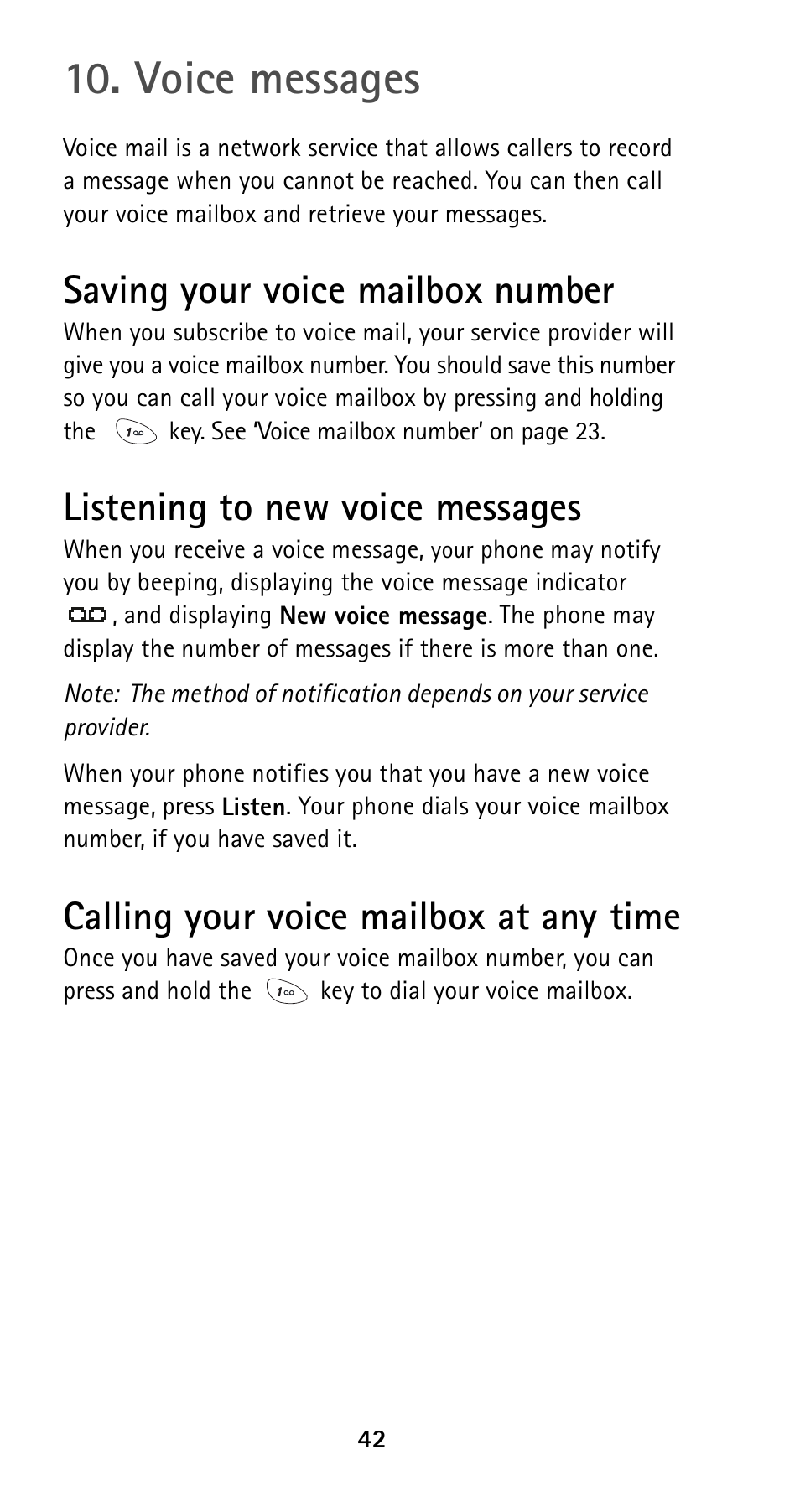 Voice messages, Saving your voice mailbox number, Listening to new voice messages | Calling your voice mailbox at any time | Nokia 5125 User Manual | Page 49 / 89