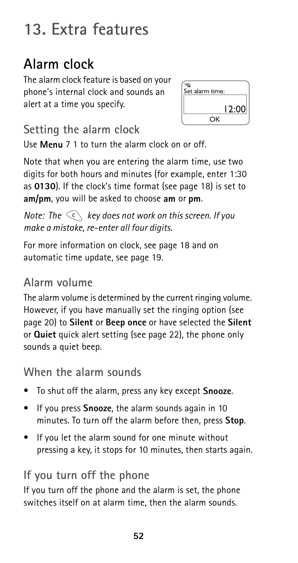 Extra features, Alarm clock | Nokia 5125 User Manual | Page 59 / 89