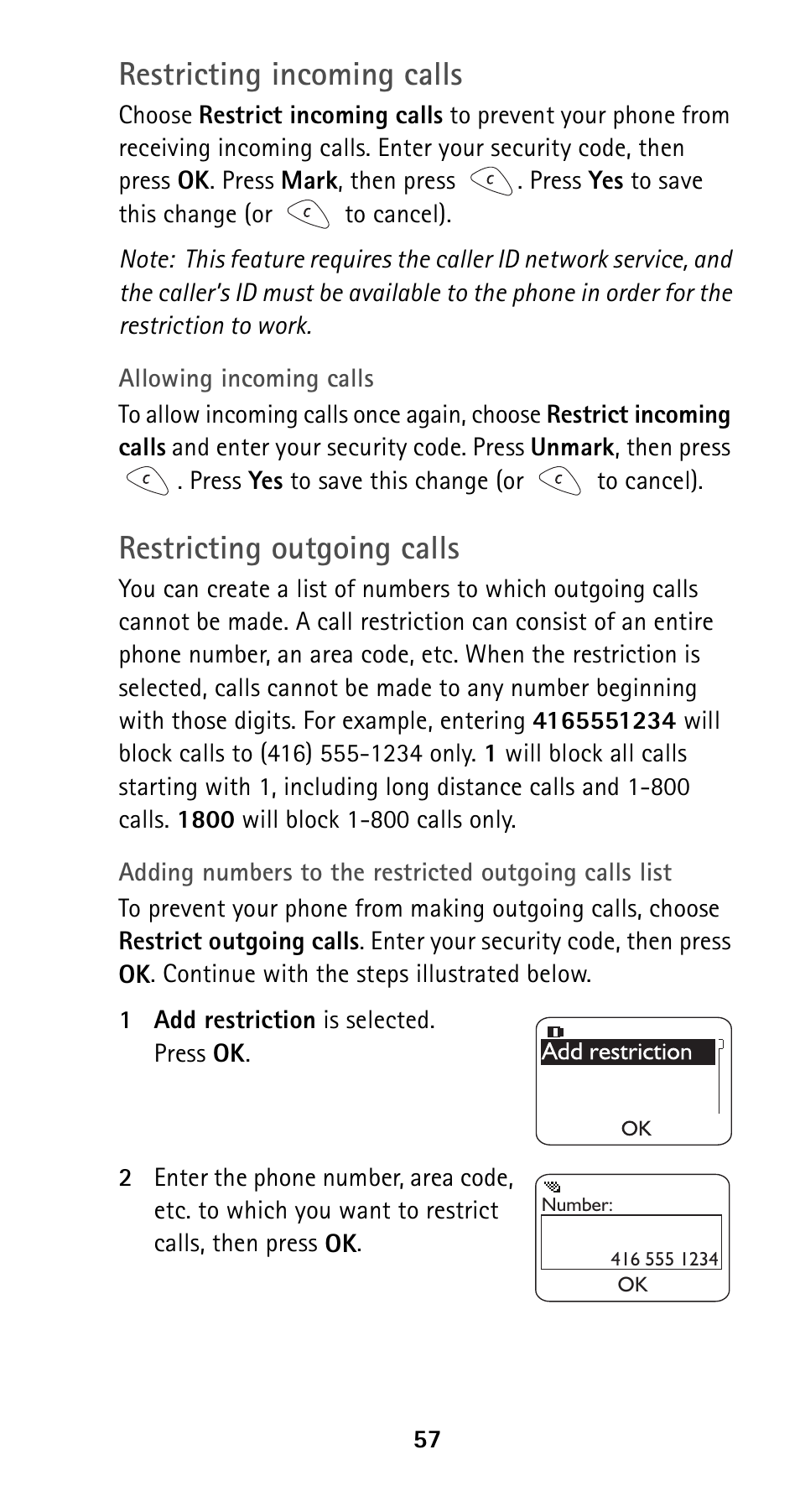 Restricting incoming calls, Restricting outgoing calls | Nokia 5125 User Manual | Page 64 / 89