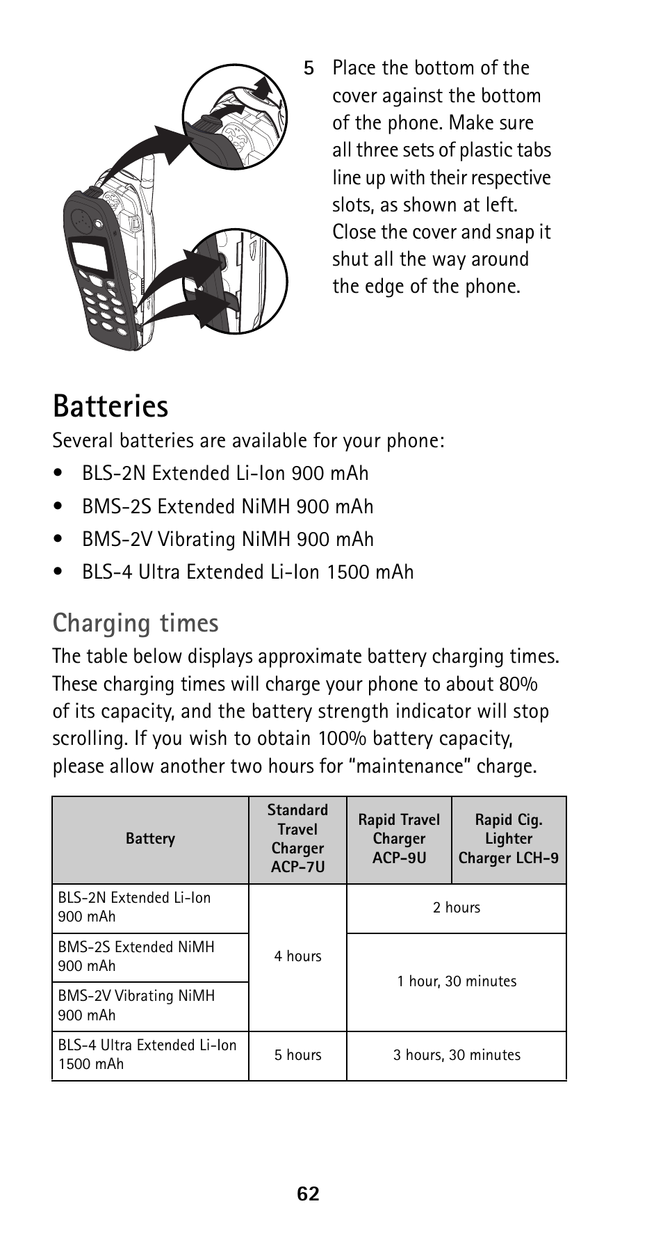 Batteries, Charging times | Nokia 5125 User Manual | Page 69 / 89