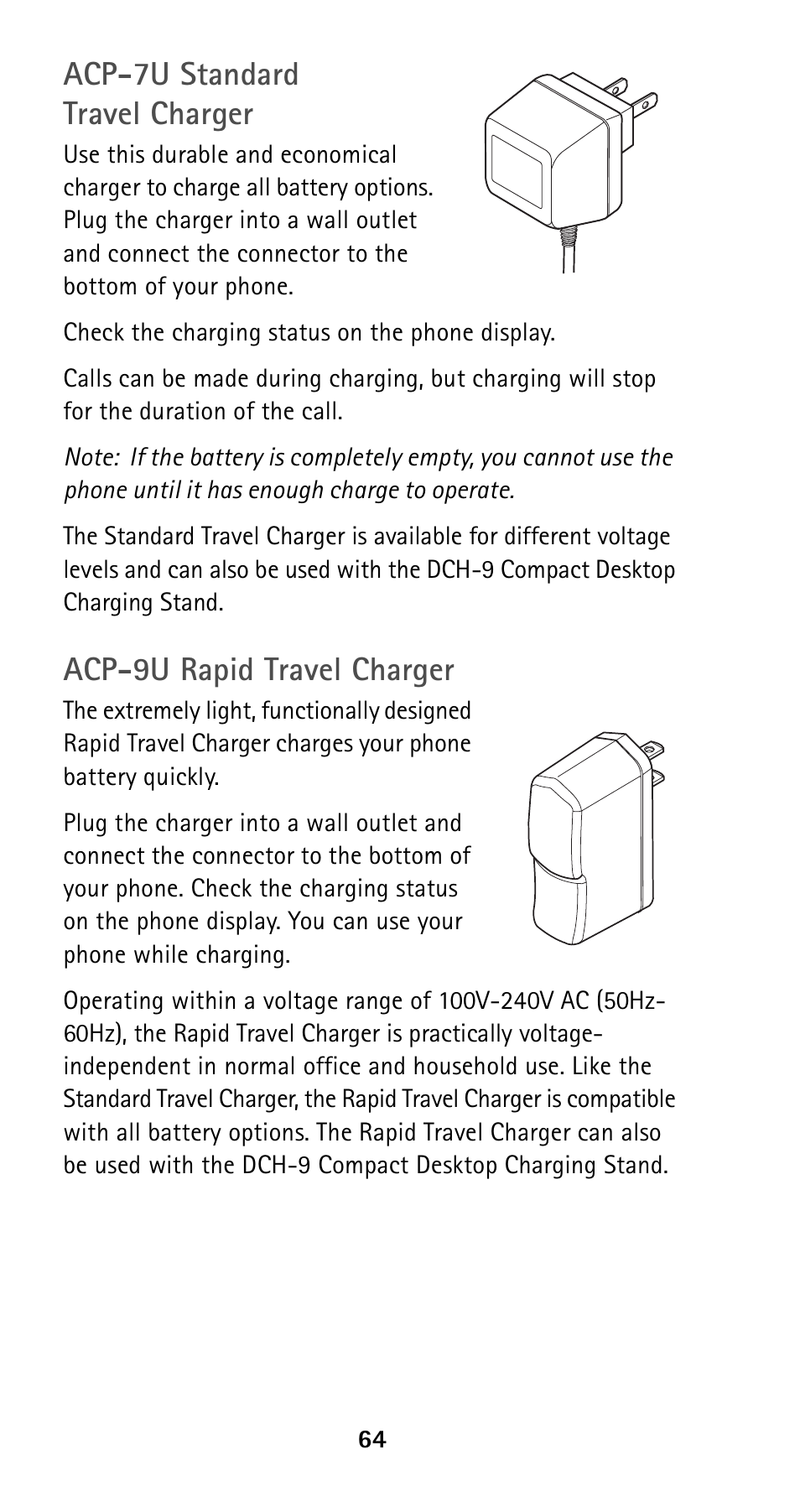 Acp-7u standard travel charger, Acp-9u rapid travel charger | Nokia 5125 User Manual | Page 71 / 89