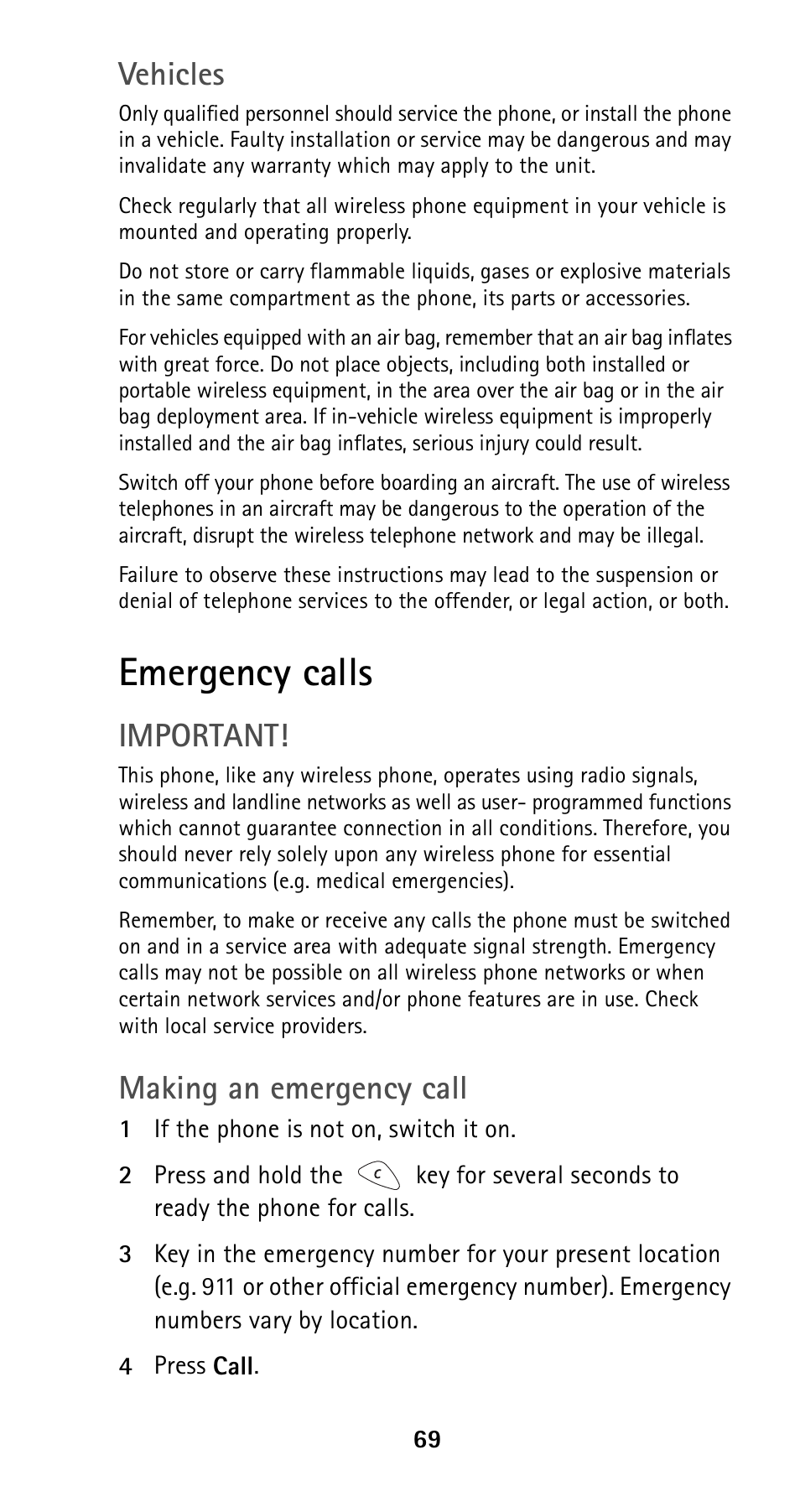 Emergency calls, Vehicles, Important | Making an emergency call | Nokia 5125 User Manual | Page 76 / 89