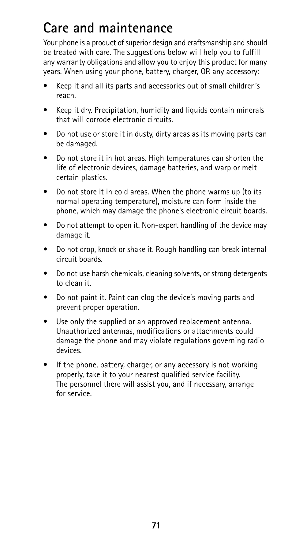 Care and maintenance | Nokia 5125 User Manual | Page 78 / 89