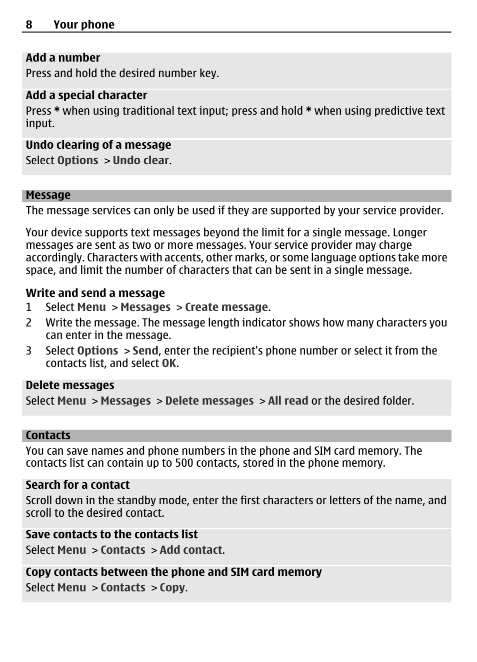 Message, Contacts | Nokia 5030 User Manual | Page 8 / 15