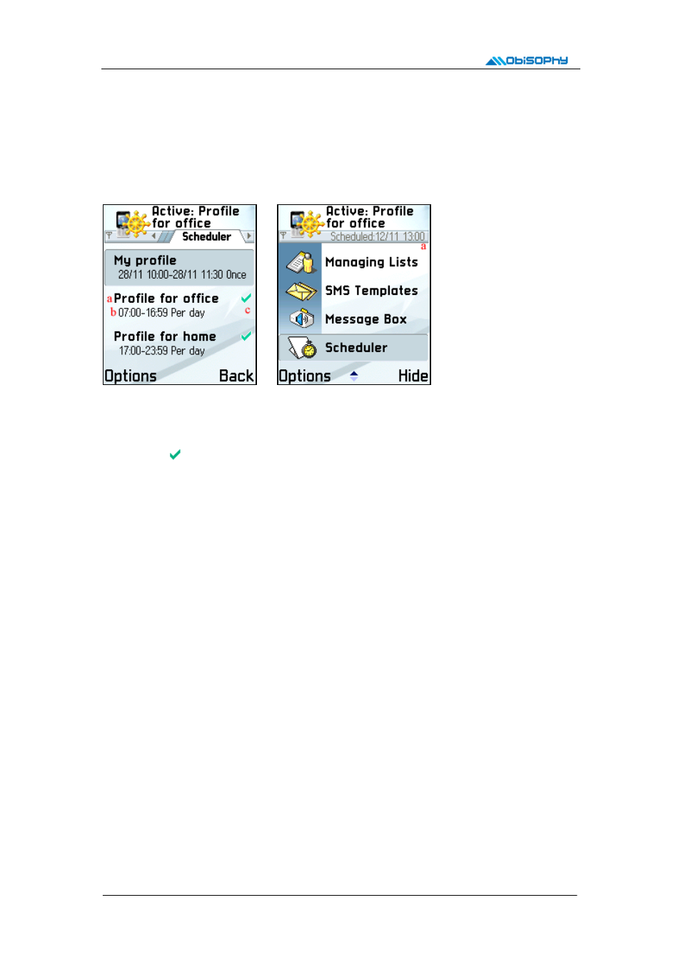 Scheduler view, 1 schedule list and menu, 2 create or edit a schedule | Nokia PhonePilot for S60 User Manual | Page 14 / 17