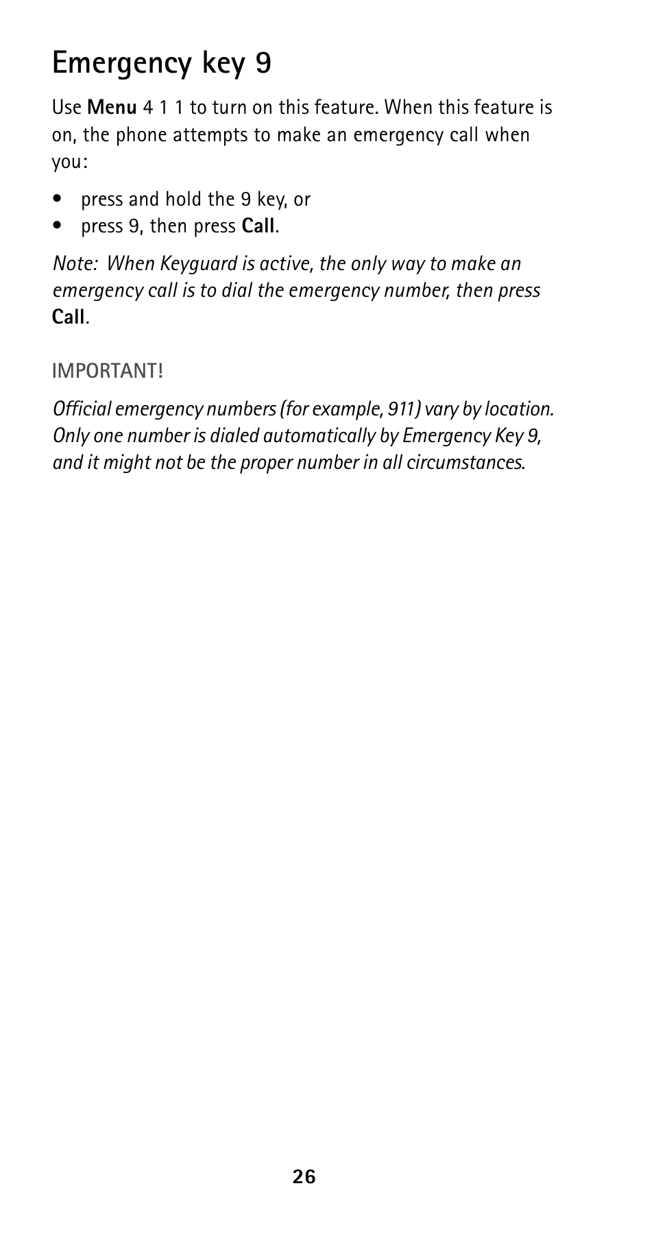 Emergency key 9, See p. 26 | Nokia 5160i User Manual | Page 33 / 81