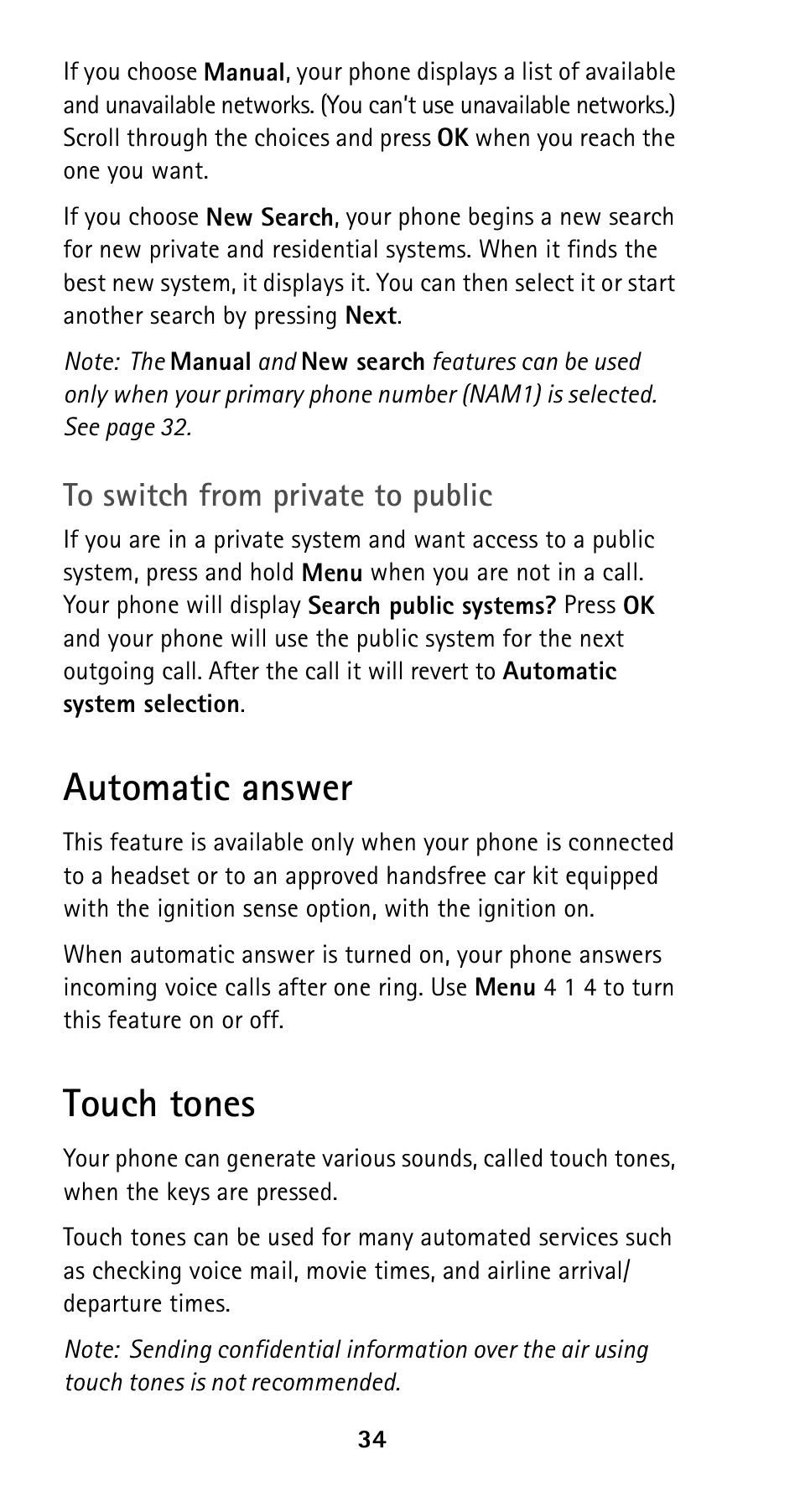 Automatic answer, Touch tones, Automatic answer touch tones | Nokia 5160i User Manual | Page 41 / 81