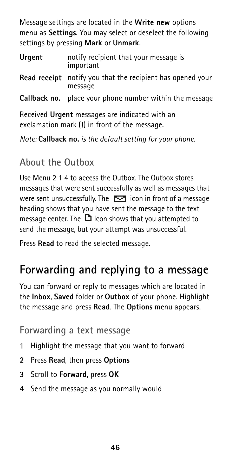 Forwarding and replying to a message, About the outbox, Forwarding a text message | Nokia 5160i User Manual | Page 53 / 81