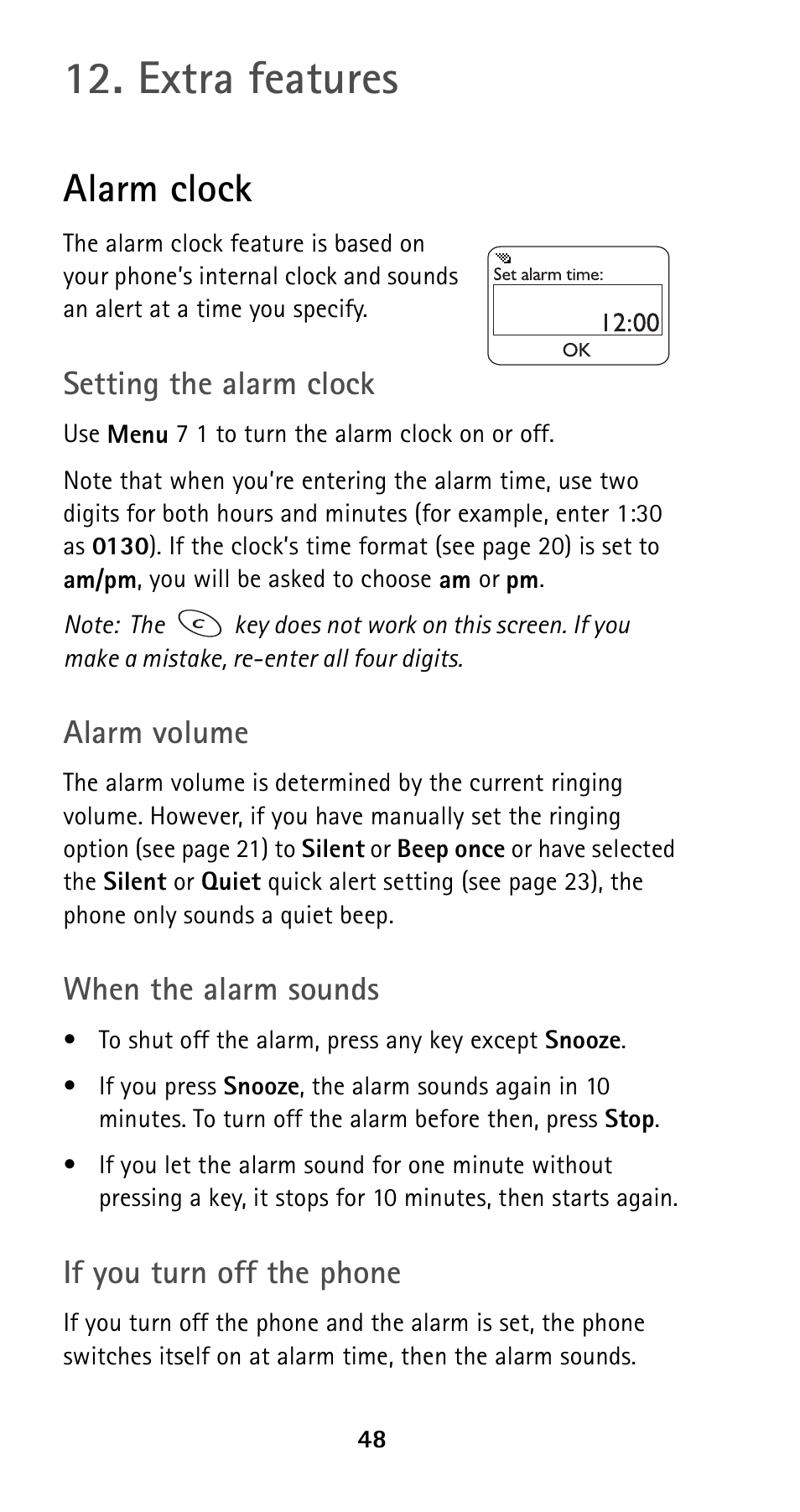 Extra features, Alarm clock | Nokia 5160i User Manual | Page 55 / 81
