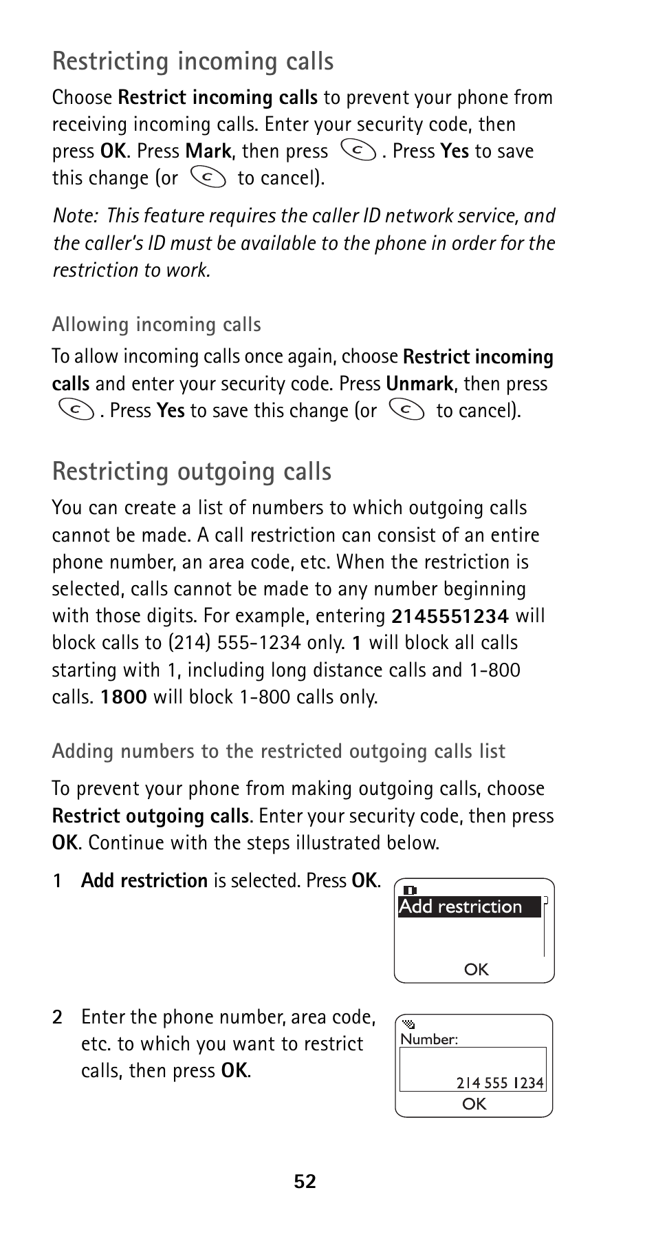 Restricting incoming calls, Restricting outgoing calls | Nokia 5160i User Manual | Page 59 / 81