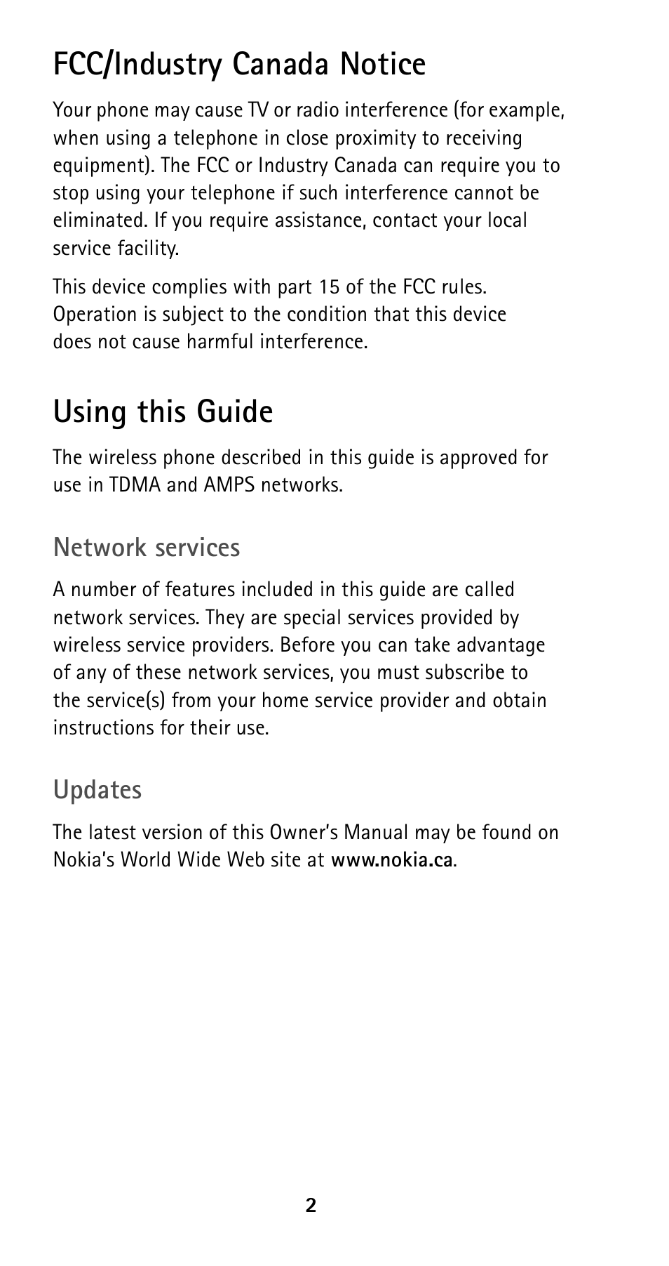 Fcc/industry canada notice, Using this guide, Fcc/industry canada notice using this guide | Nokia 5160i User Manual | Page 9 / 81