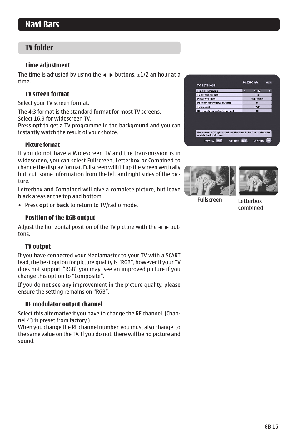 Navi bars, Tv folder | Nokia 121 T User Manual | Page 15 / 24