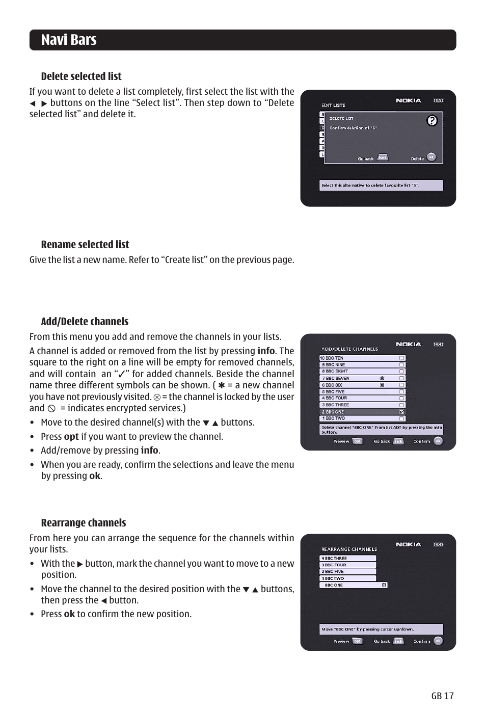 Navi bars | Nokia 121 T User Manual | Page 17 / 24