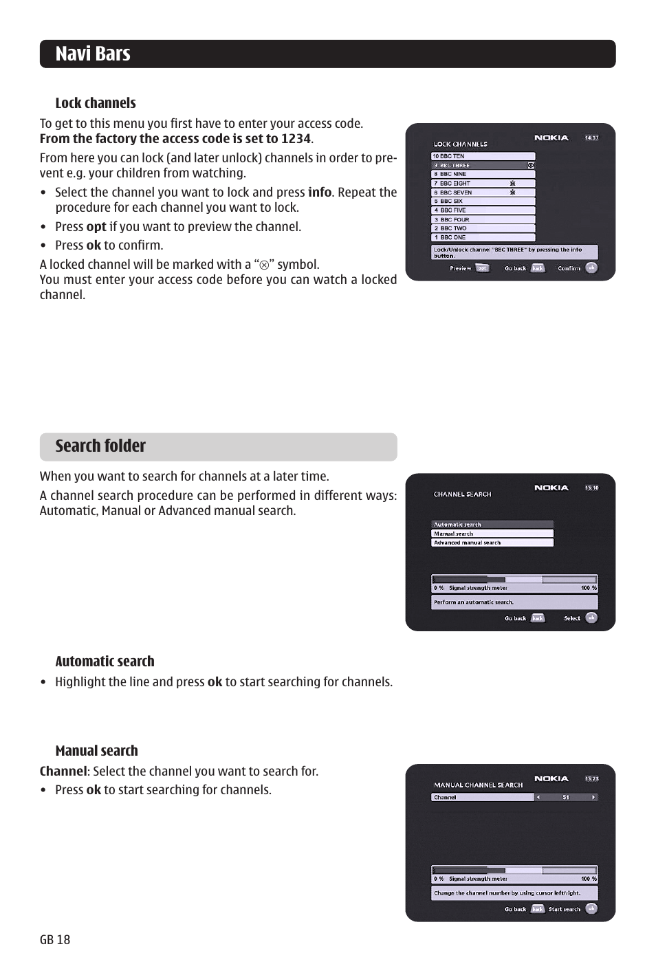 Navi bars, Search folder | Nokia 121 T User Manual | Page 18 / 24