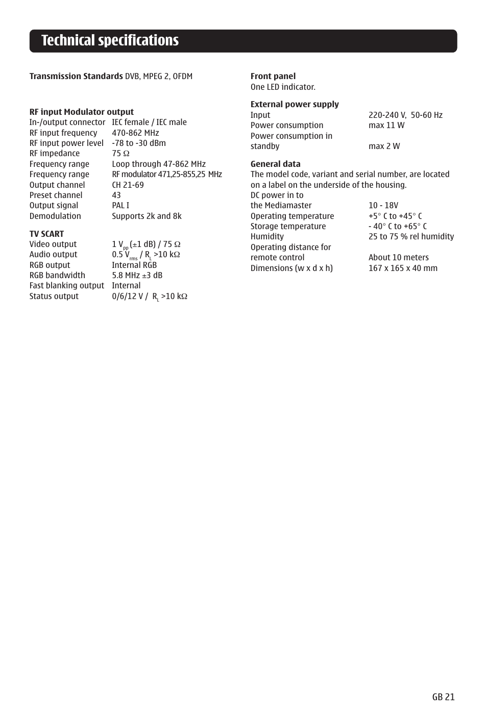 Technical specifications | Nokia 121 T User Manual | Page 21 / 24