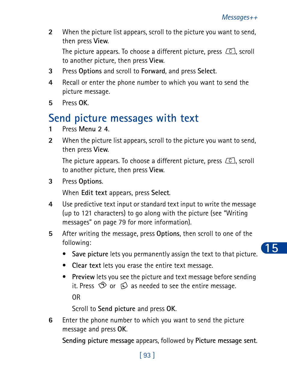 Send picture messages with text | Nokia 3390 User Manual | Page 106 / 161