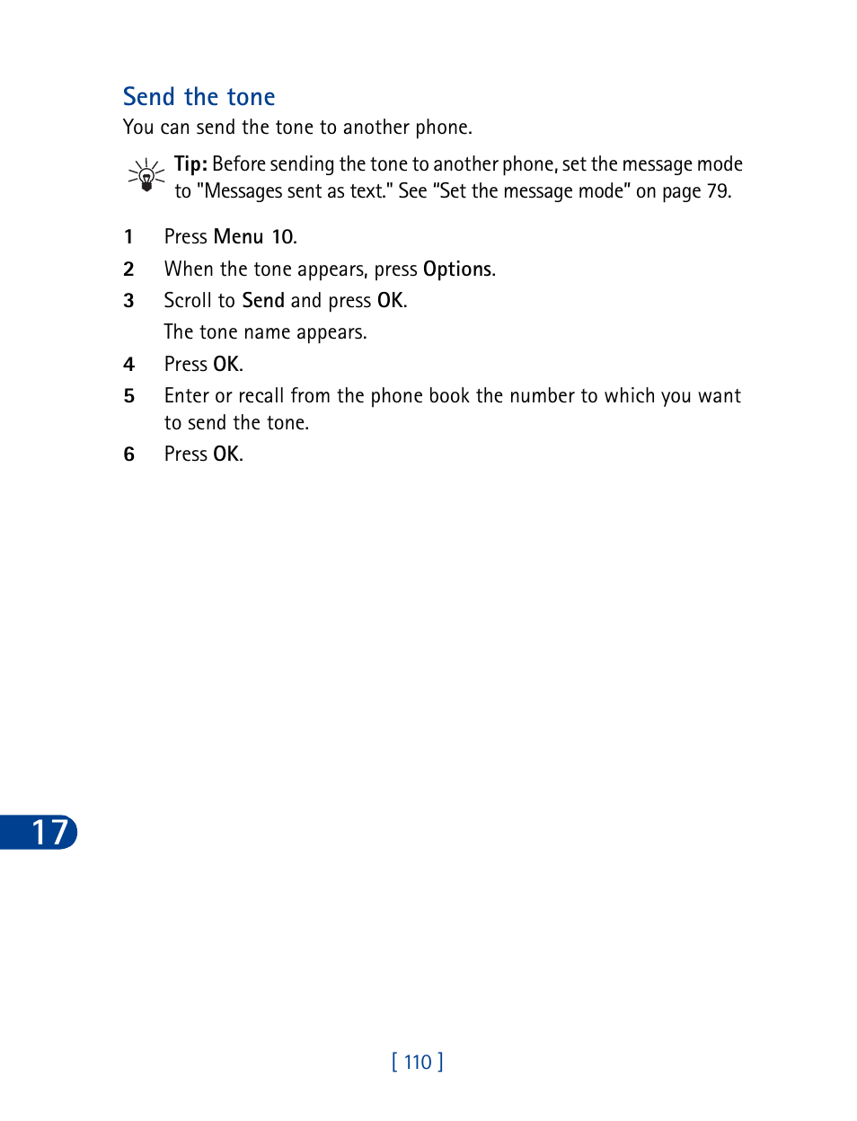 Send the tone | Nokia 3390 User Manual | Page 123 / 161