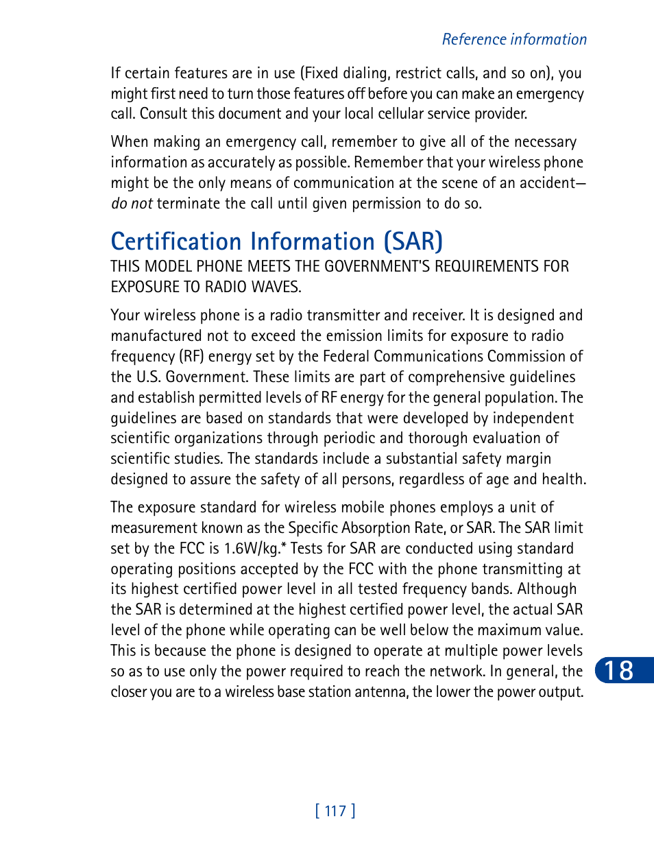 Certification information (sar) | Nokia 3390 User Manual | Page 130 / 161