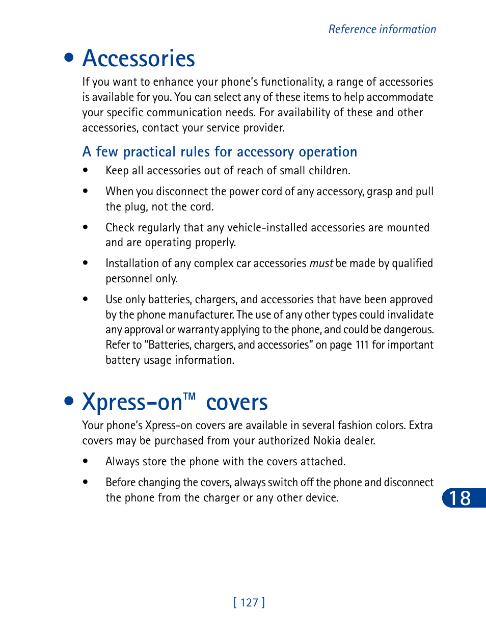 Accessories, Xpress-on™ covers, Accessories xpress-on™ covers | Nokia 3390 User Manual | Page 140 / 161