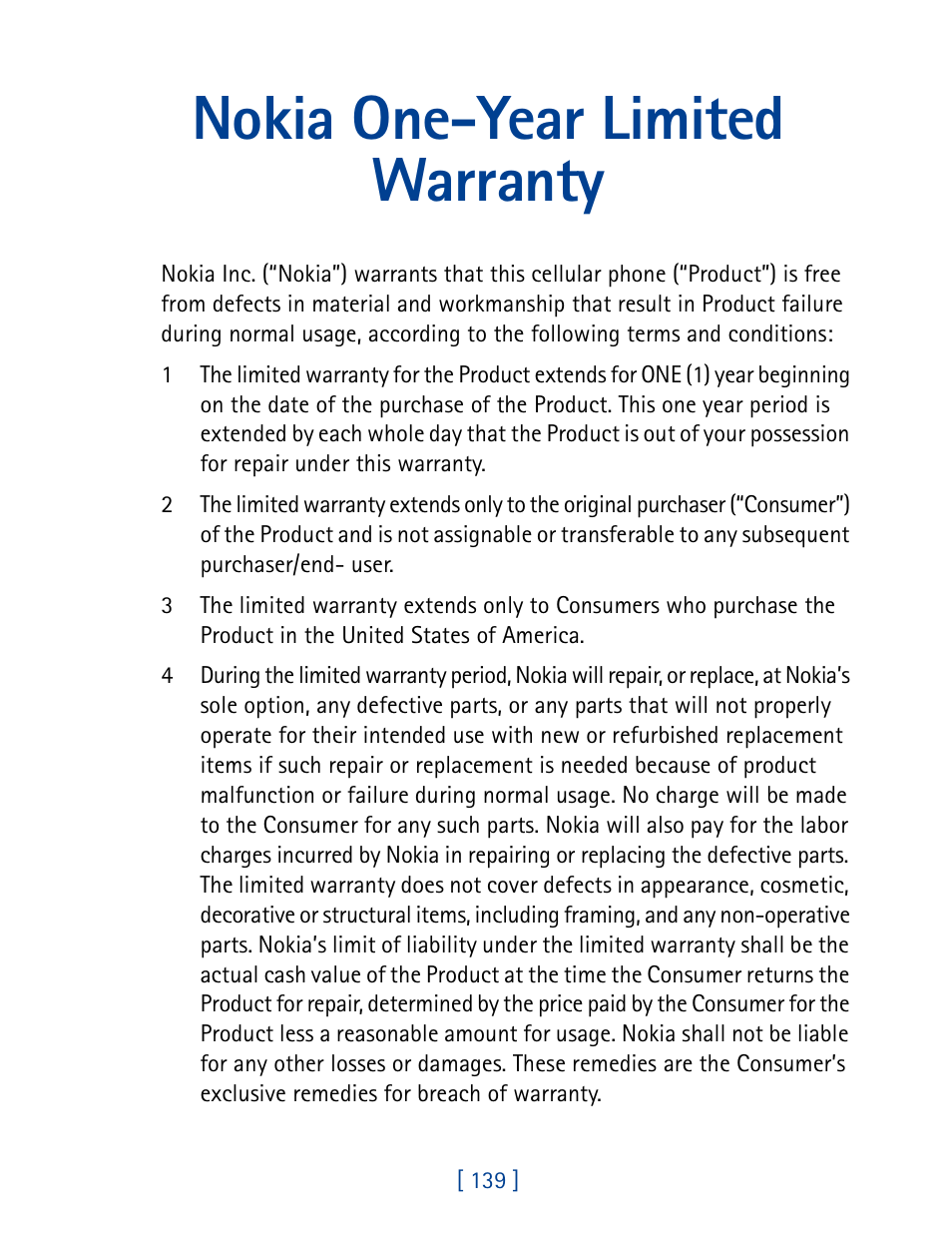 Nokia one-year limited warranty | Nokia 3390 User Manual | Page 152 / 161