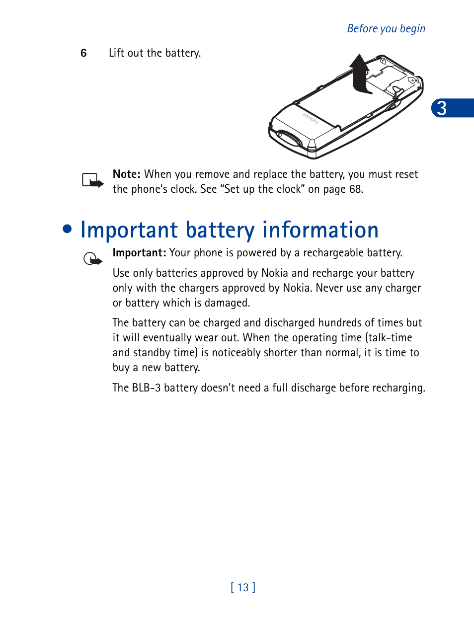 Important battery information | Nokia 3390 User Manual | Page 26 / 161