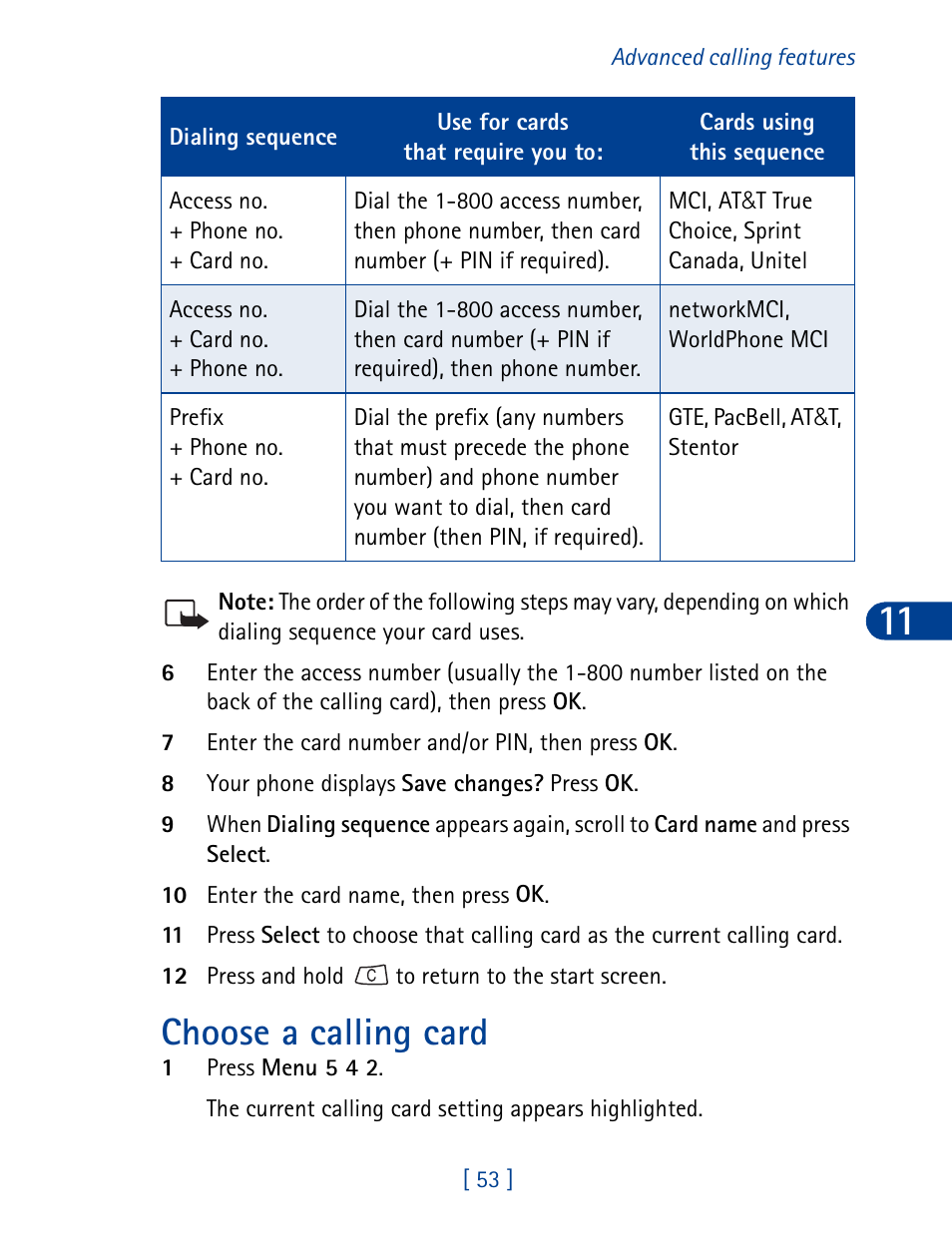 Choose a calling card | Nokia 3390 User Manual | Page 66 / 161