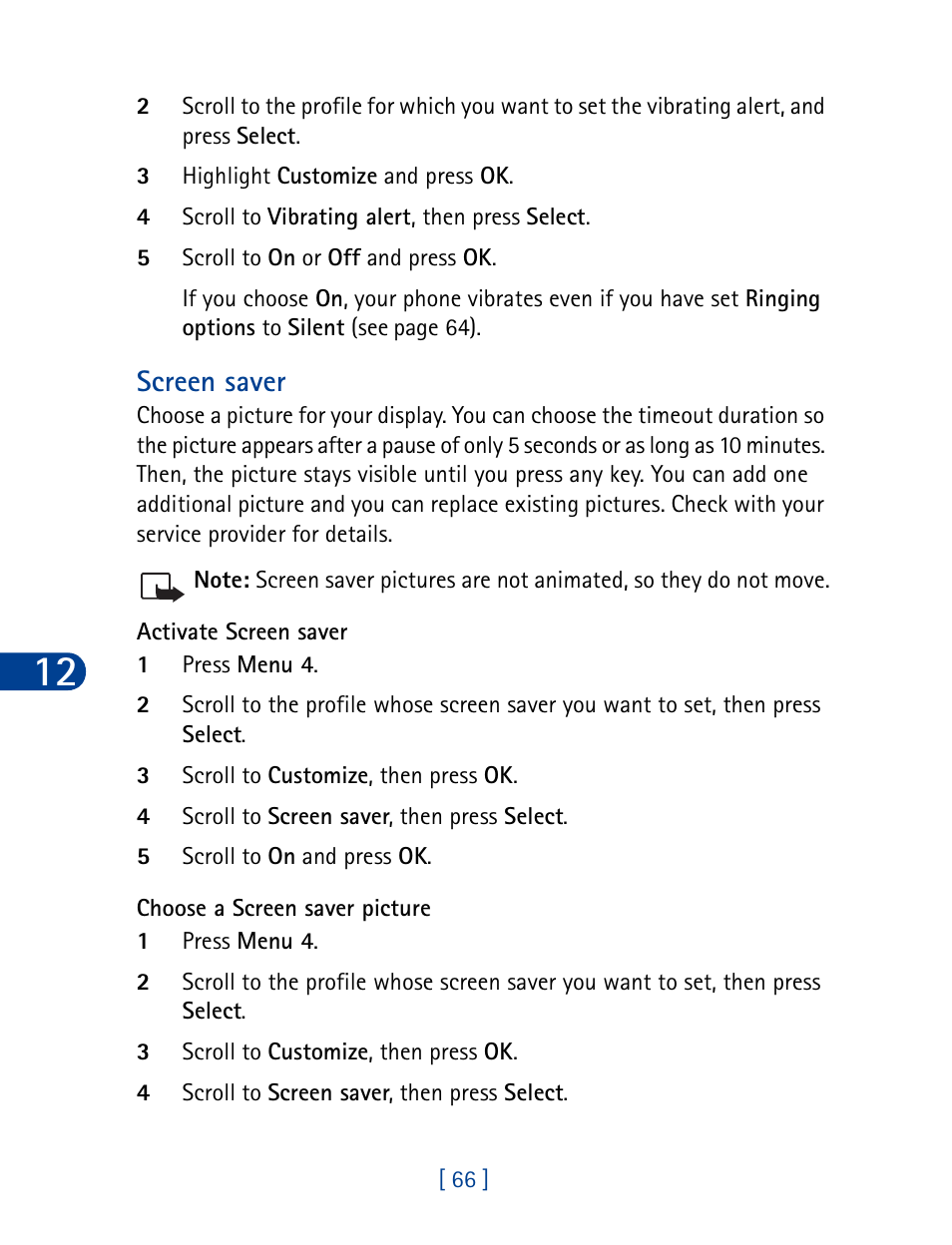 Screen saver | Nokia 3390 User Manual | Page 79 / 161