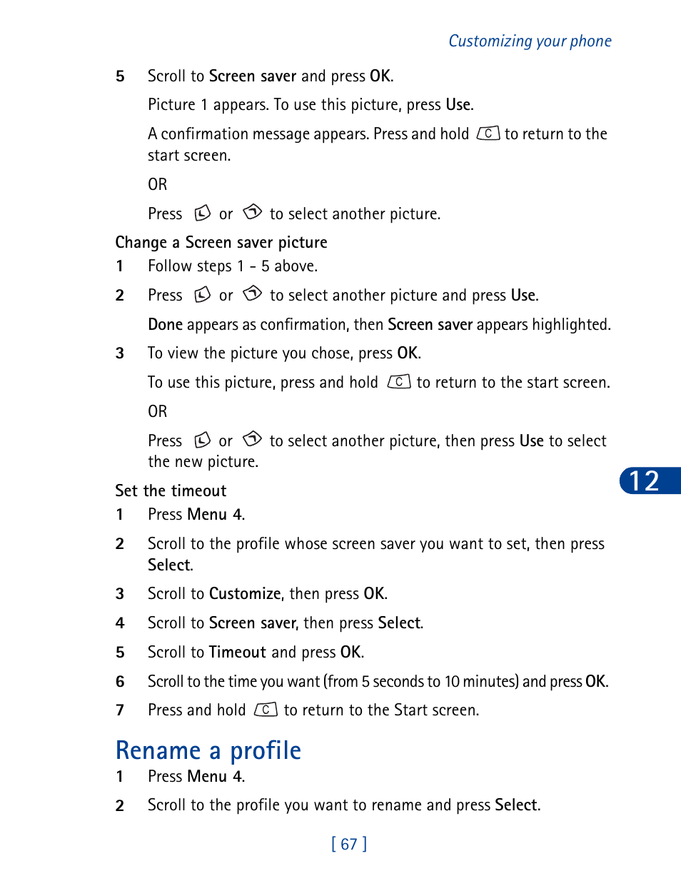 Rename a profile | Nokia 3390 User Manual | Page 80 / 161