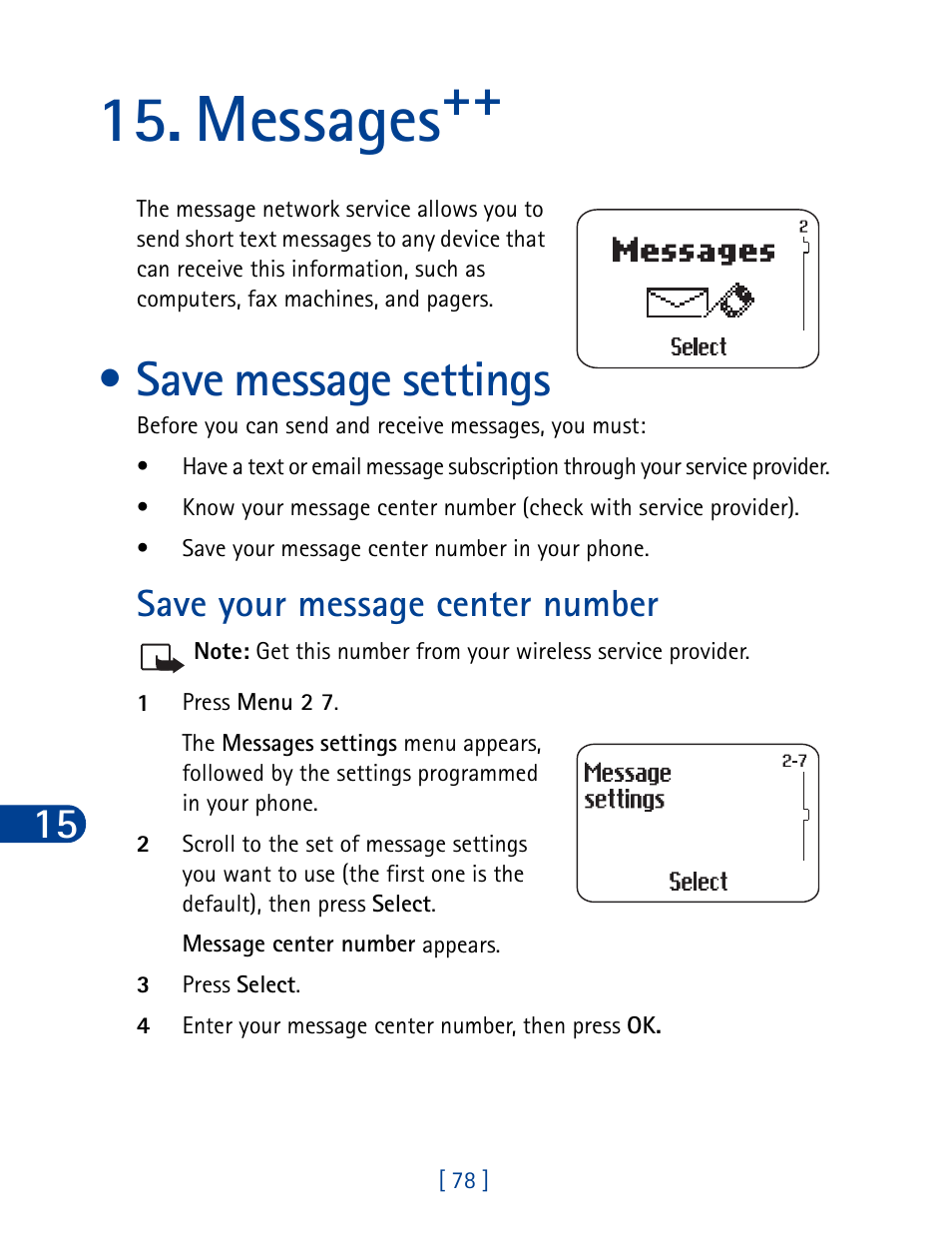 Messages, Save message settings, Save your message center number | Nokia 3390 User Manual | Page 91 / 161