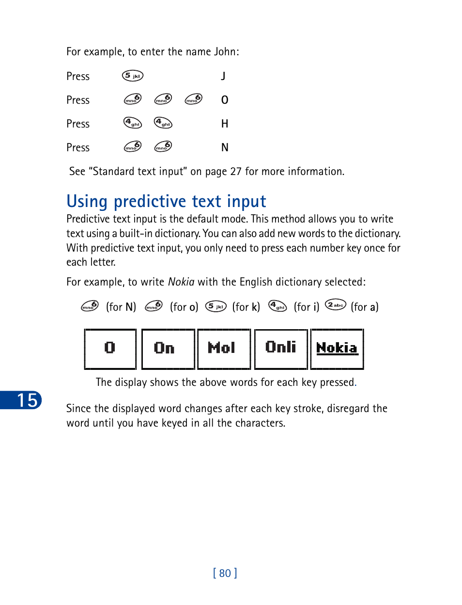 Using predictive text input | Nokia 3390 User Manual | Page 93 / 161