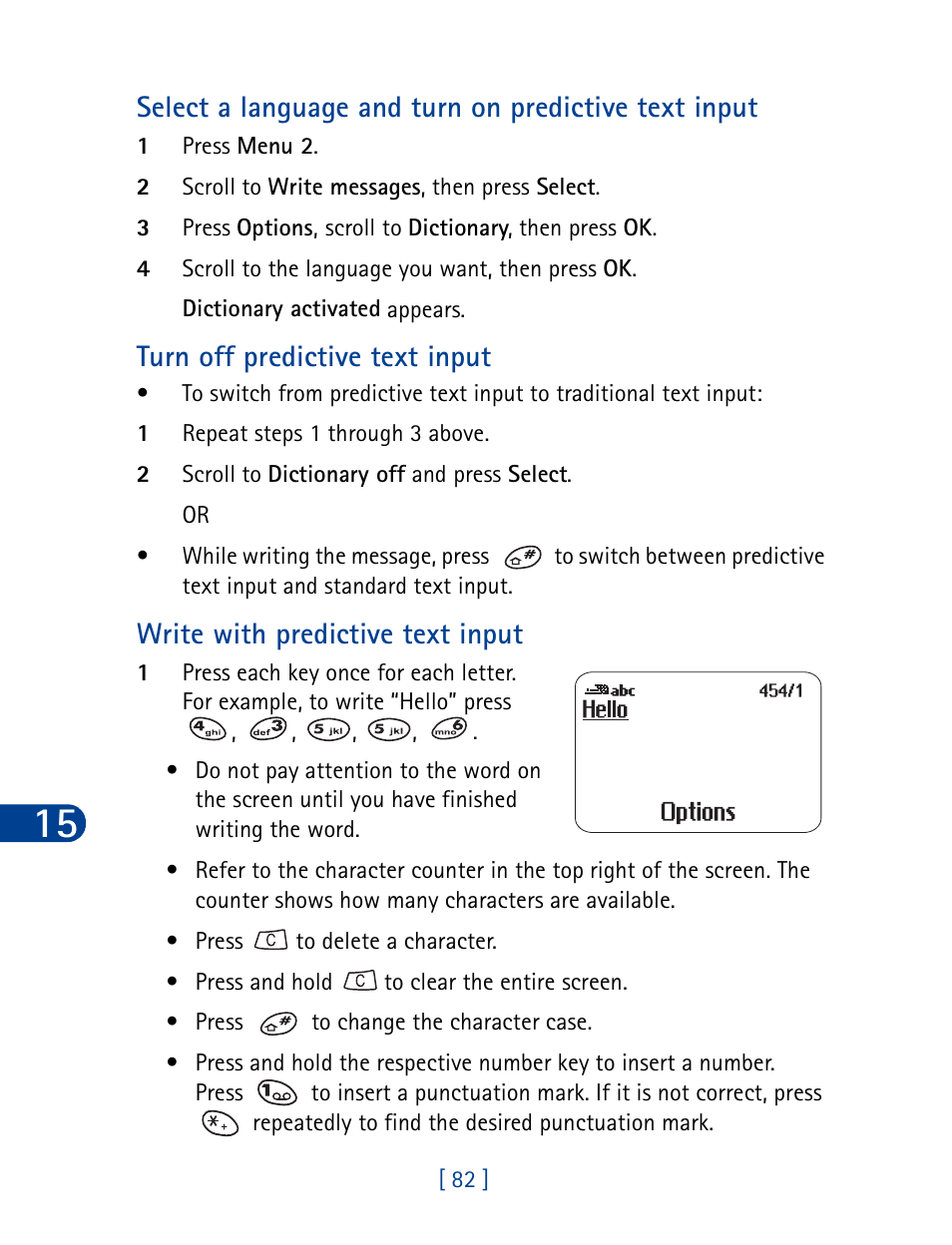 Turn off predictive text input, Write with predictive text input | Nokia 3390 User Manual | Page 95 / 161