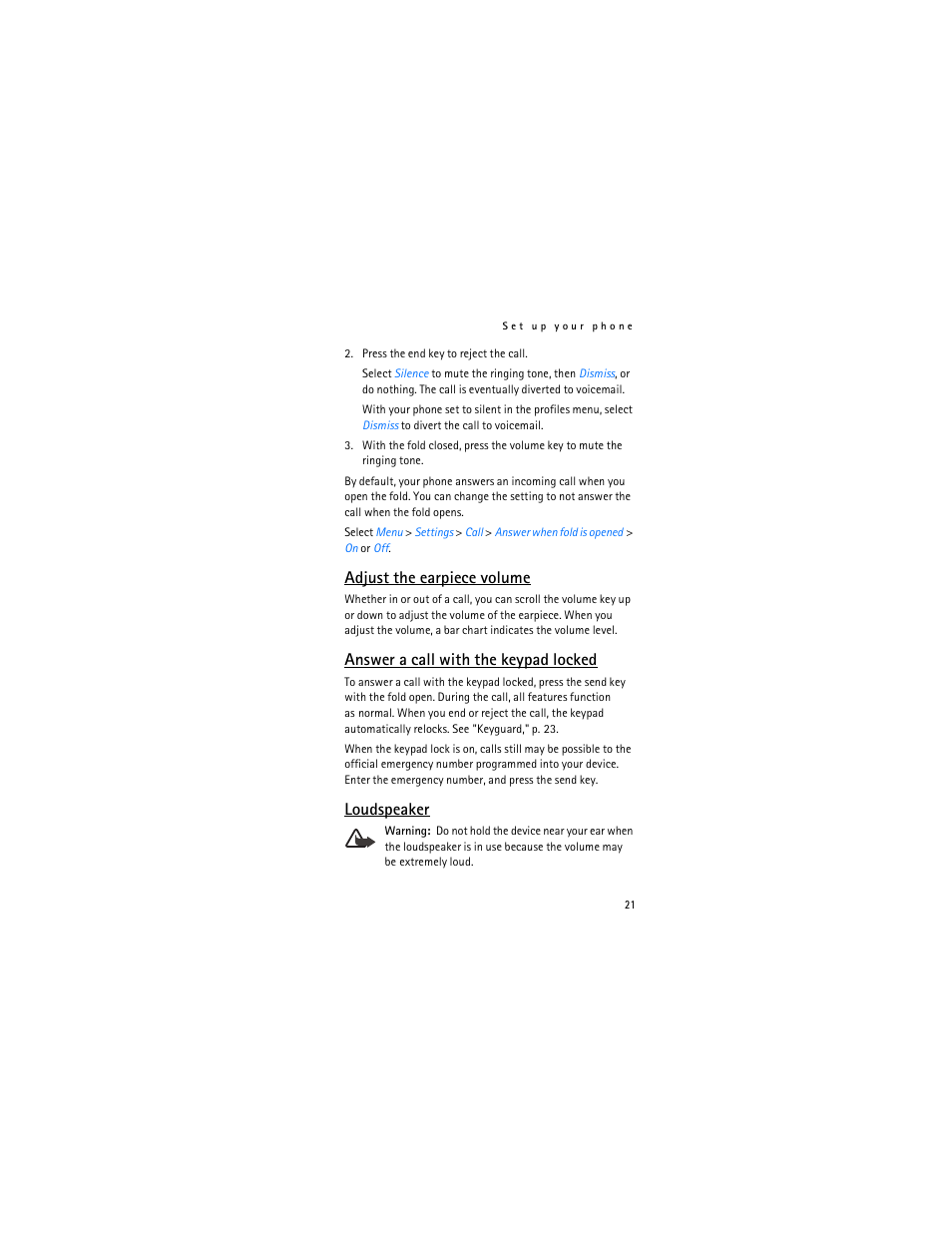 Adjust the earpiece volume, Answer a call with the keypad locked, Loudspeaker | Nokia 2366i User Manual | Page 22 / 113