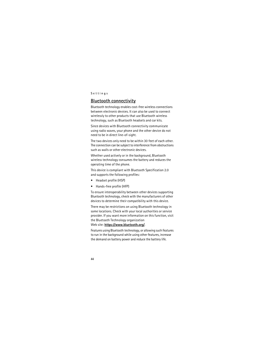 Bluetooth connectivity," p. 44, Bluetooth connectivity | Nokia 2366i User Manual | Page 45 / 113