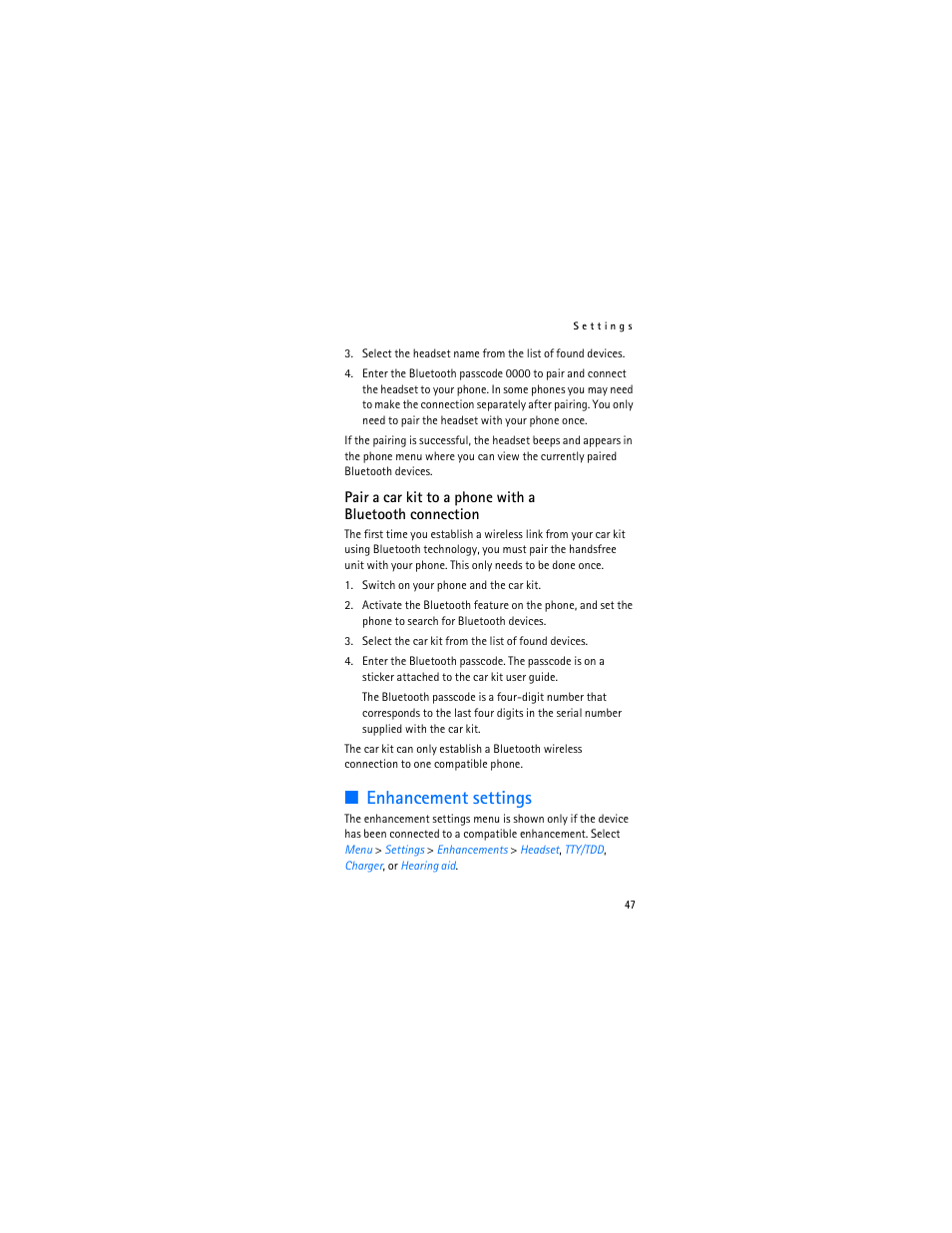 Enhancement settings | Nokia 2366i User Manual | Page 48 / 113