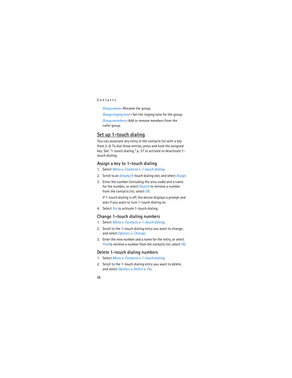 Set up 1-touch dialing | Nokia 2366i User Manual | Page 59 / 113