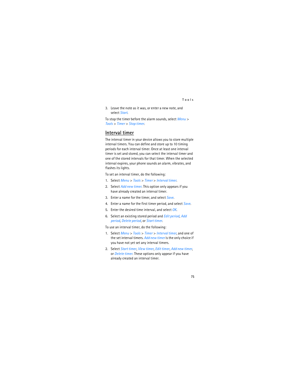 Interval timer | Nokia 2366i User Manual | Page 76 / 113