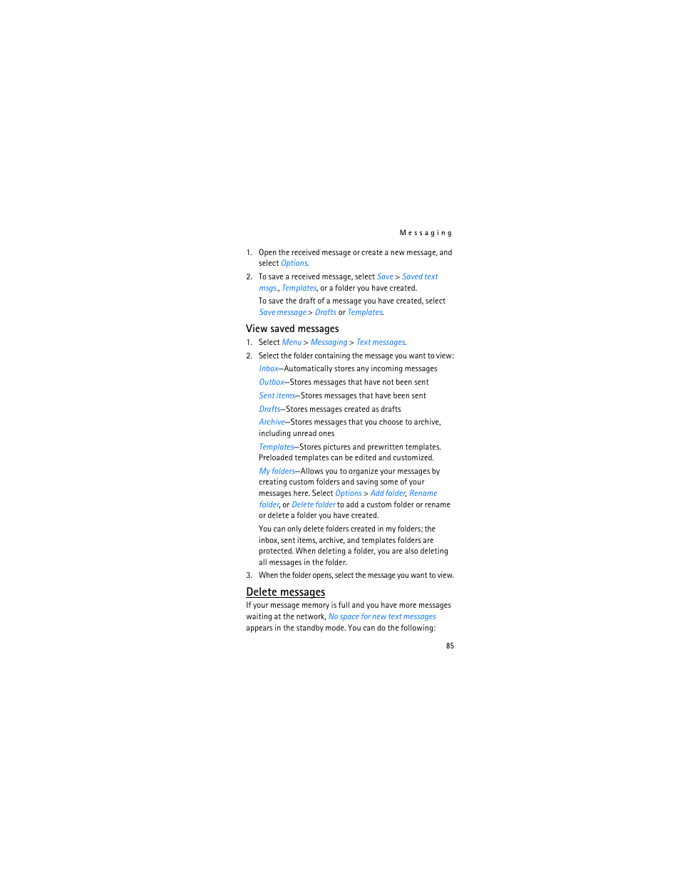 Delete messages | Nokia 2366i User Manual | Page 86 / 113