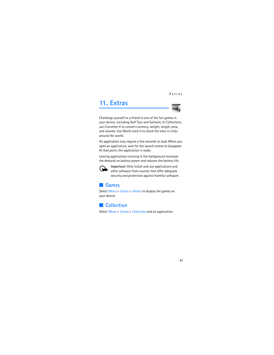 Extras, Games, Collection | Nokia 2366i User Manual | Page 92 / 113