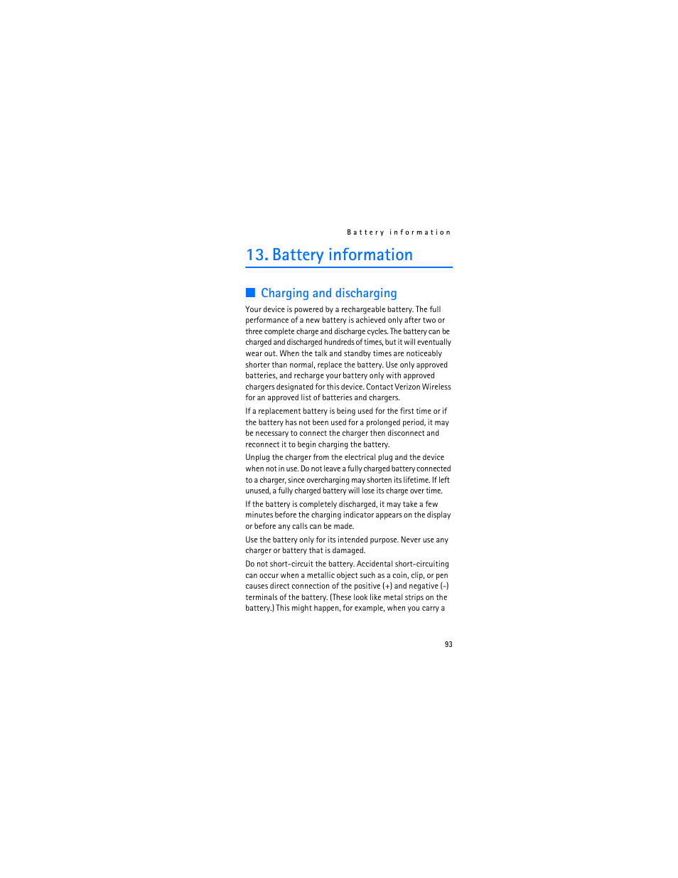 Battery information, Charging and discharging | Nokia 2366i User Manual | Page 94 / 113