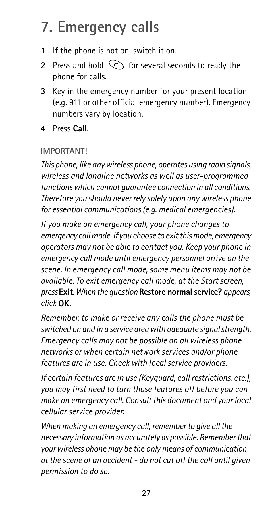 Emergency calls | Nokia 5185i User Manual | Page 34 / 97