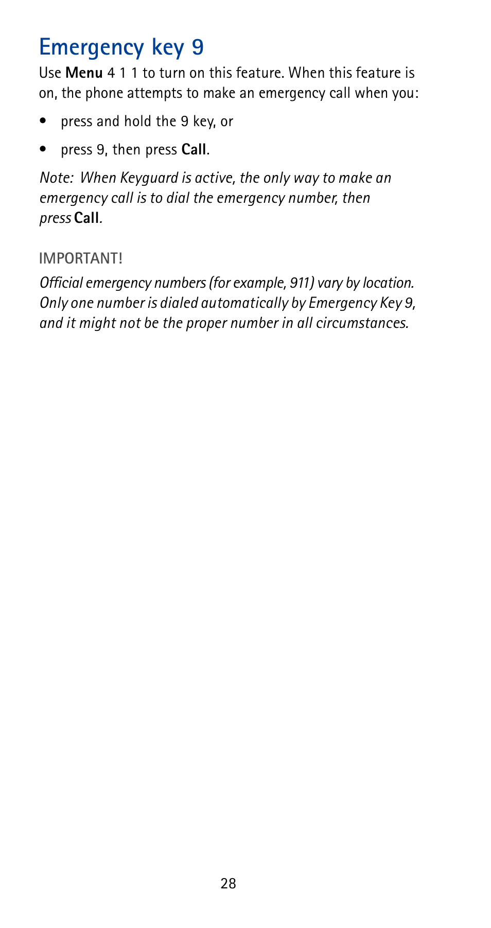Emergency key 9, See p. 28 | Nokia 5185i User Manual | Page 35 / 97