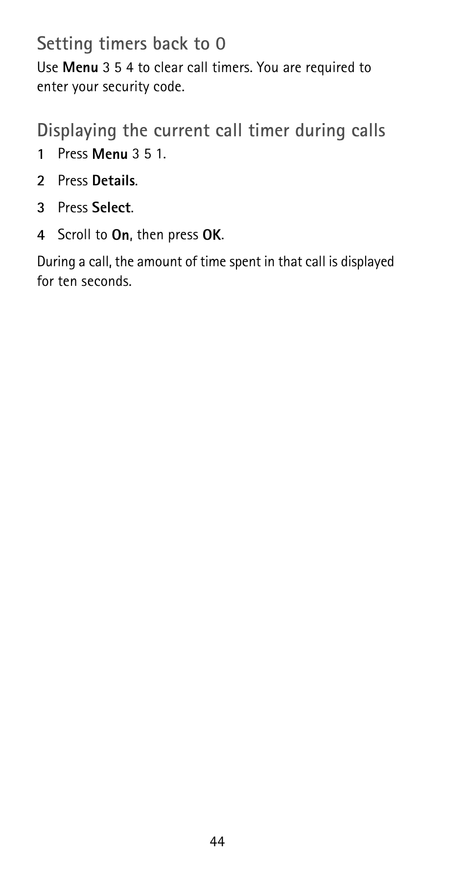 Setting timers back to 0, Displaying the current call timer during calls | Nokia 5185i User Manual | Page 51 / 97